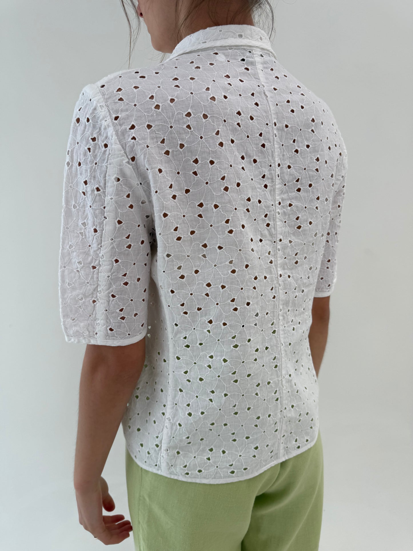 Sacou / top italian premium integral cu broderie anglaise superba din in