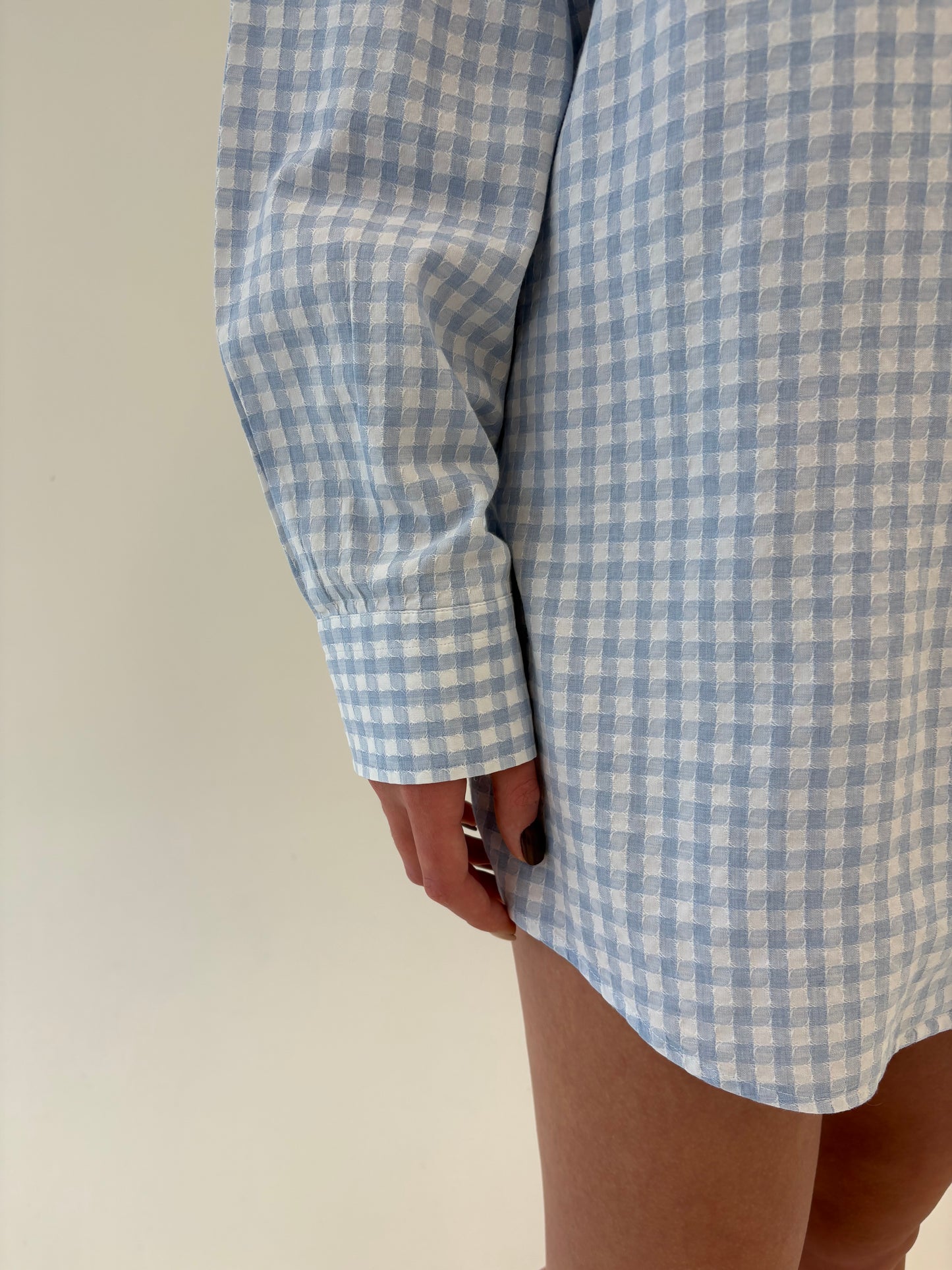 Cămașa Zegna ultra luxury din poplin tip jacquard în carouri baby blue