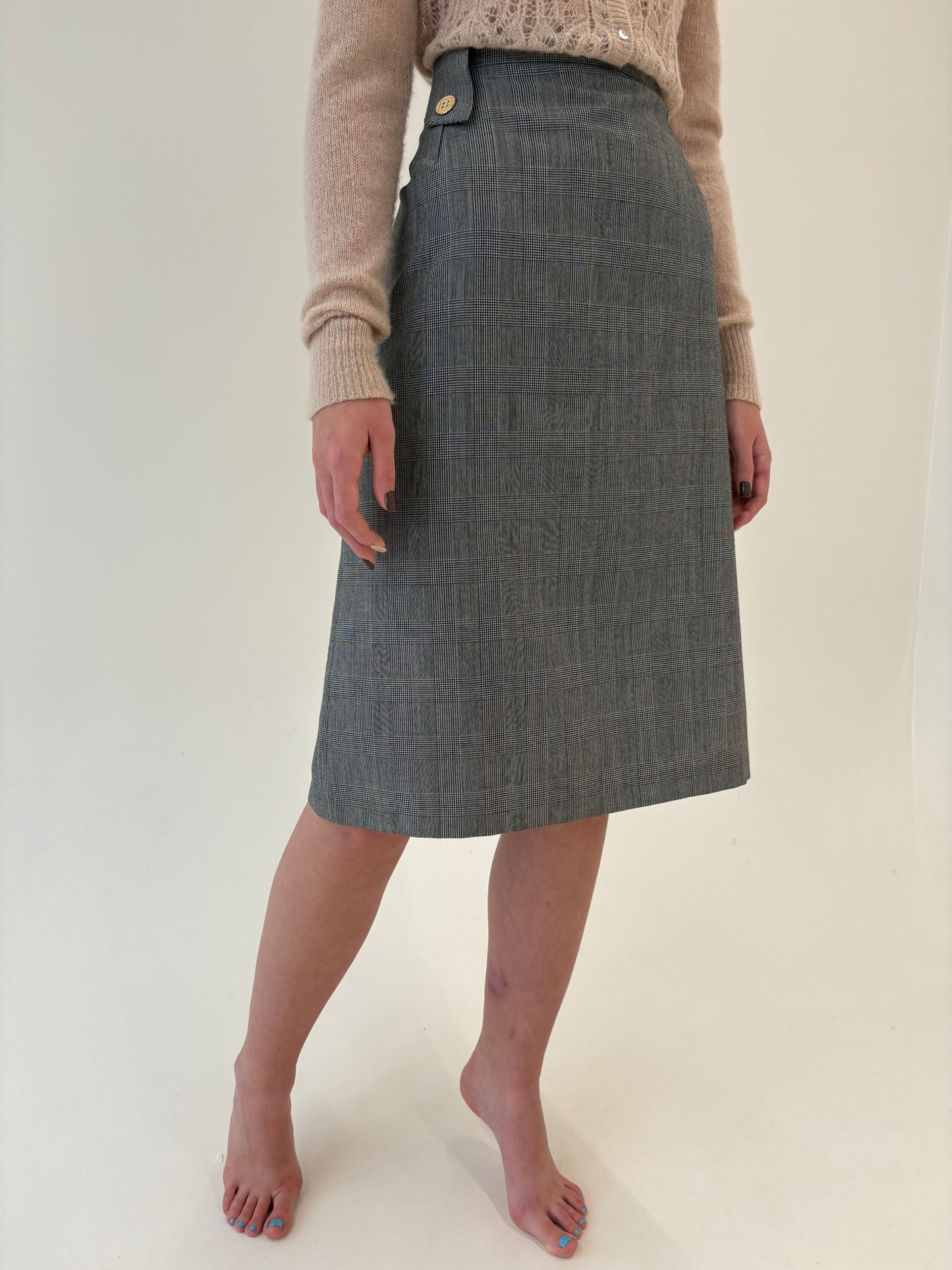 Fustă de brand luxury plus size italian Elena Miro pied de coq fin din lana