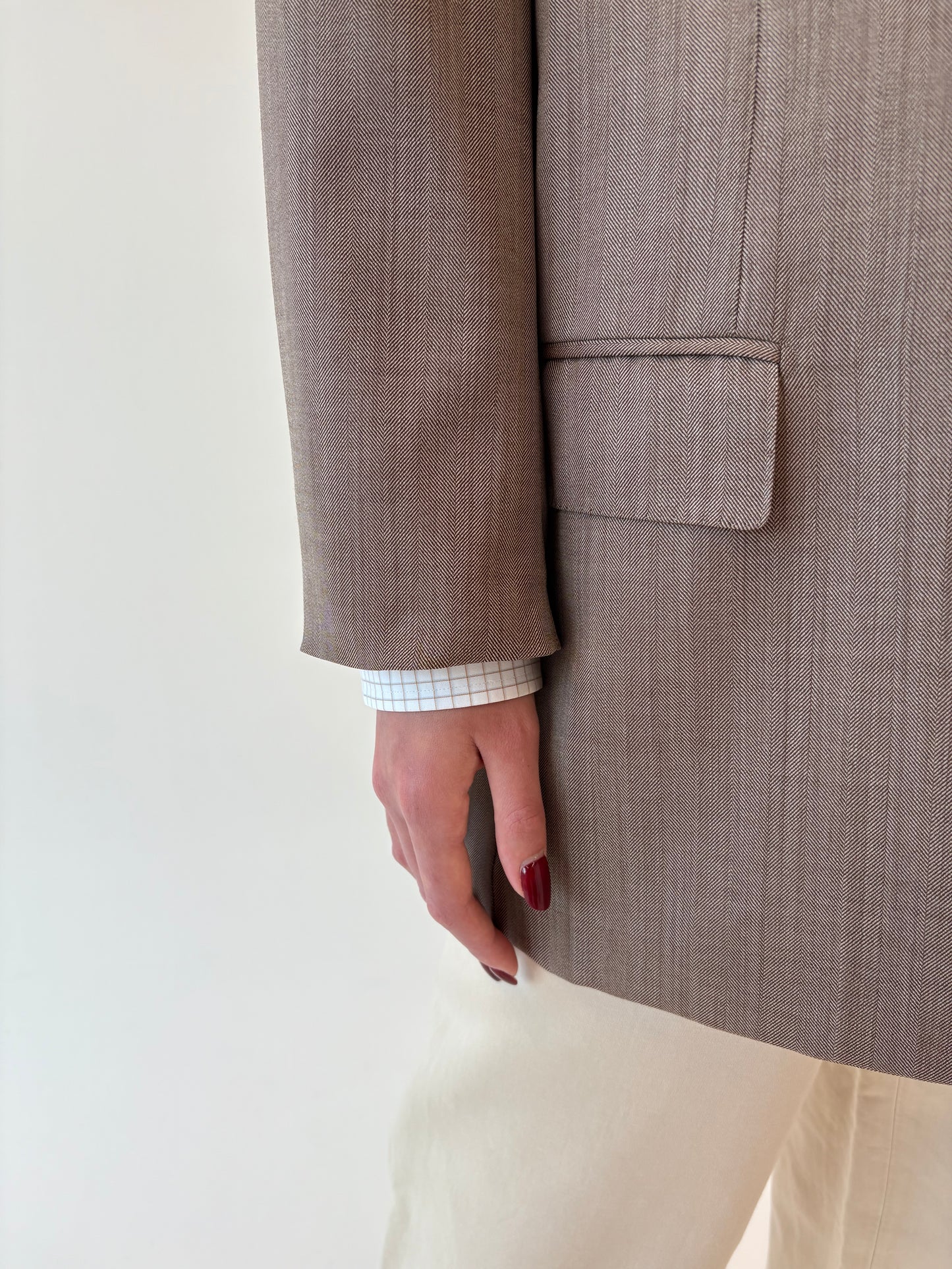 Sacou ultra luxury Zegna din stofă de lana Chevron camel și chocolate brown