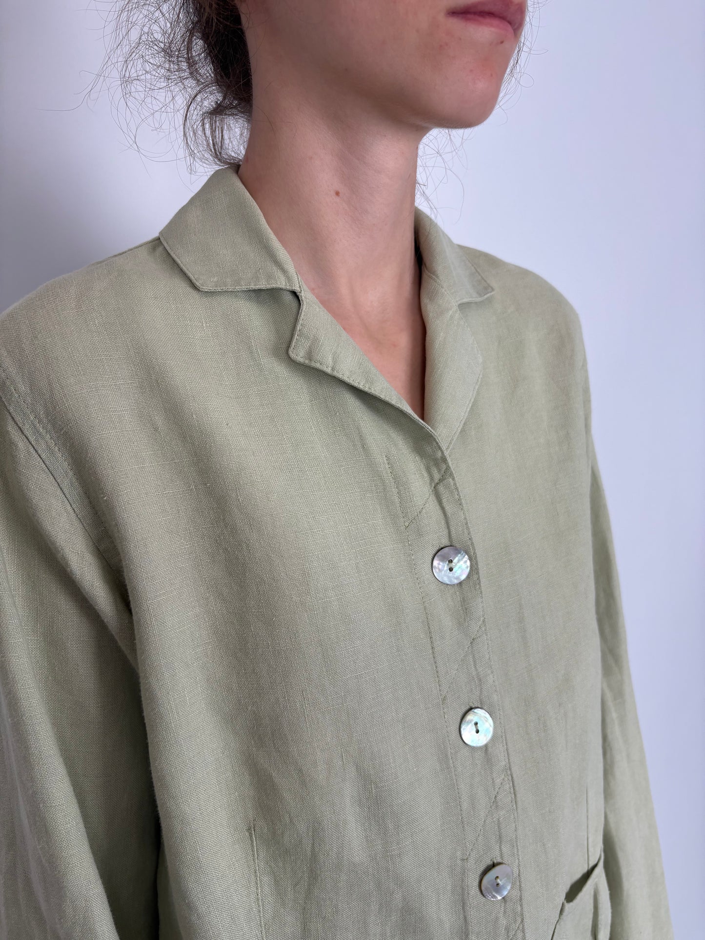 Sacou light Sage green din in ușor structurat în croi lejer