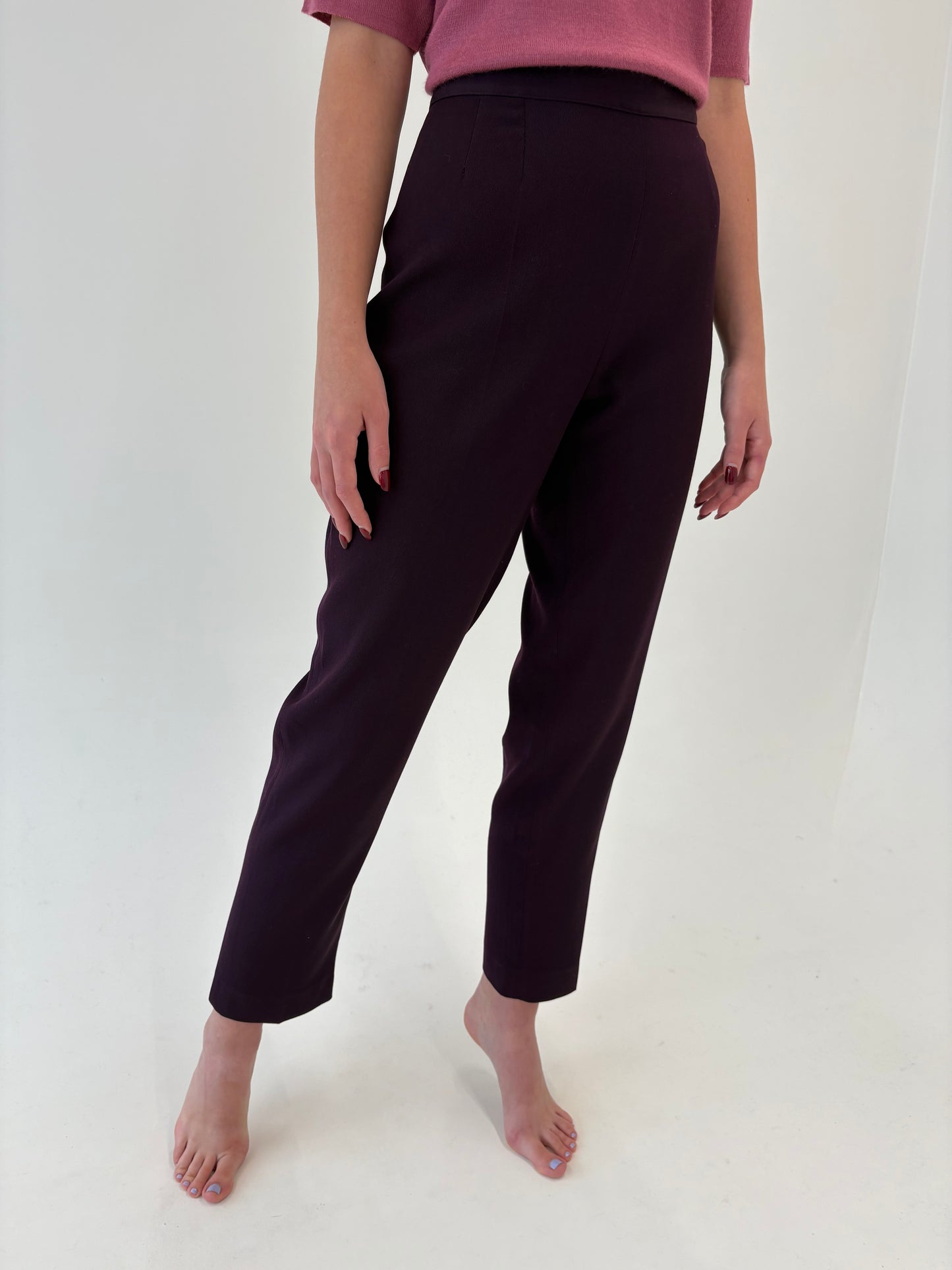 Pantaloni aubergine italienești din twill excepțional de lana extrafina