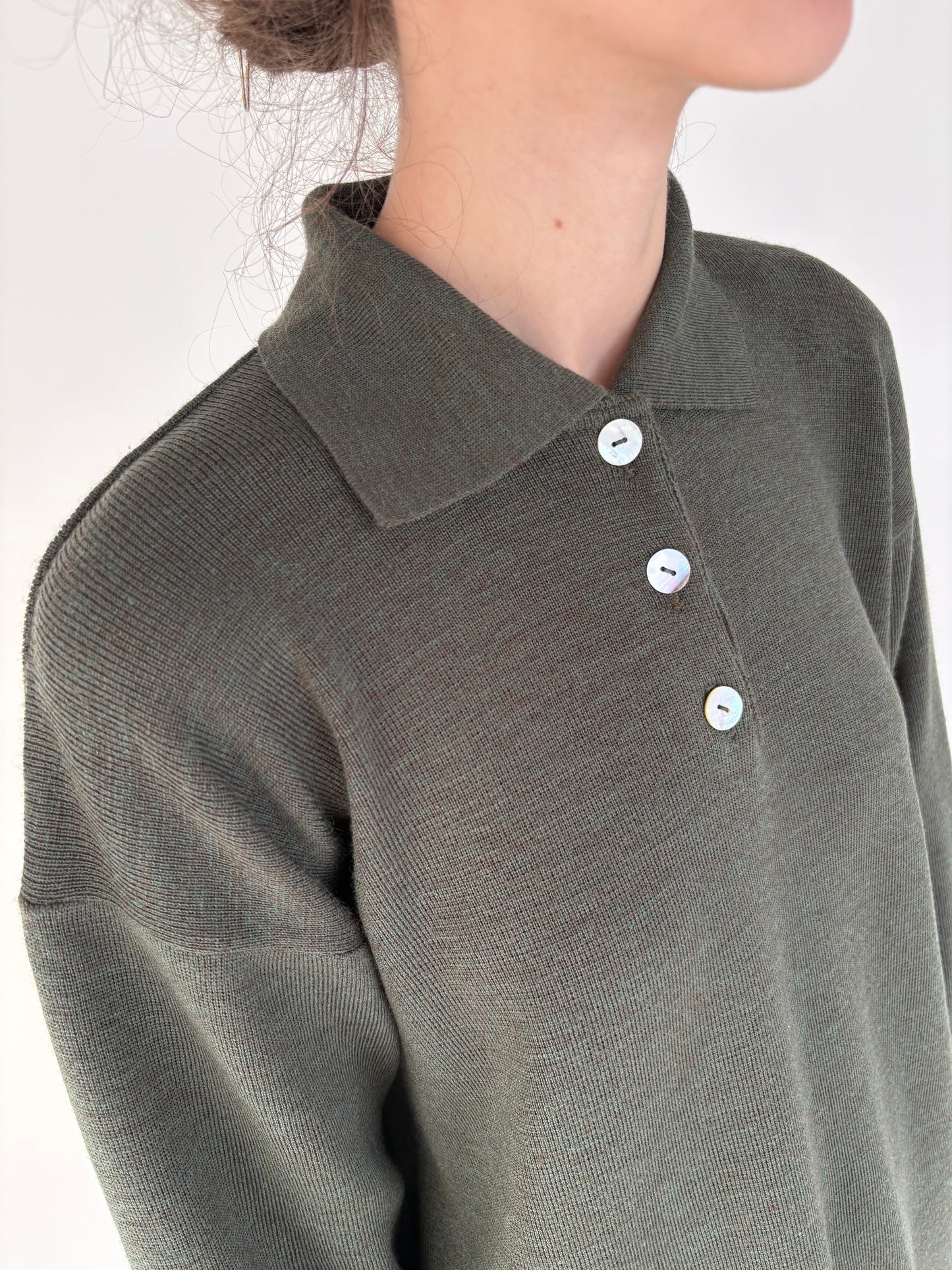 Pulover polo italian forest green din lana merino extrafina de gramaj mare