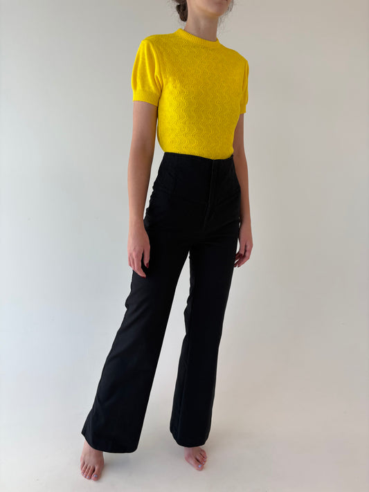 Pantaloni negri cu talie ultra ultra înaltă din moleskin gros evazați