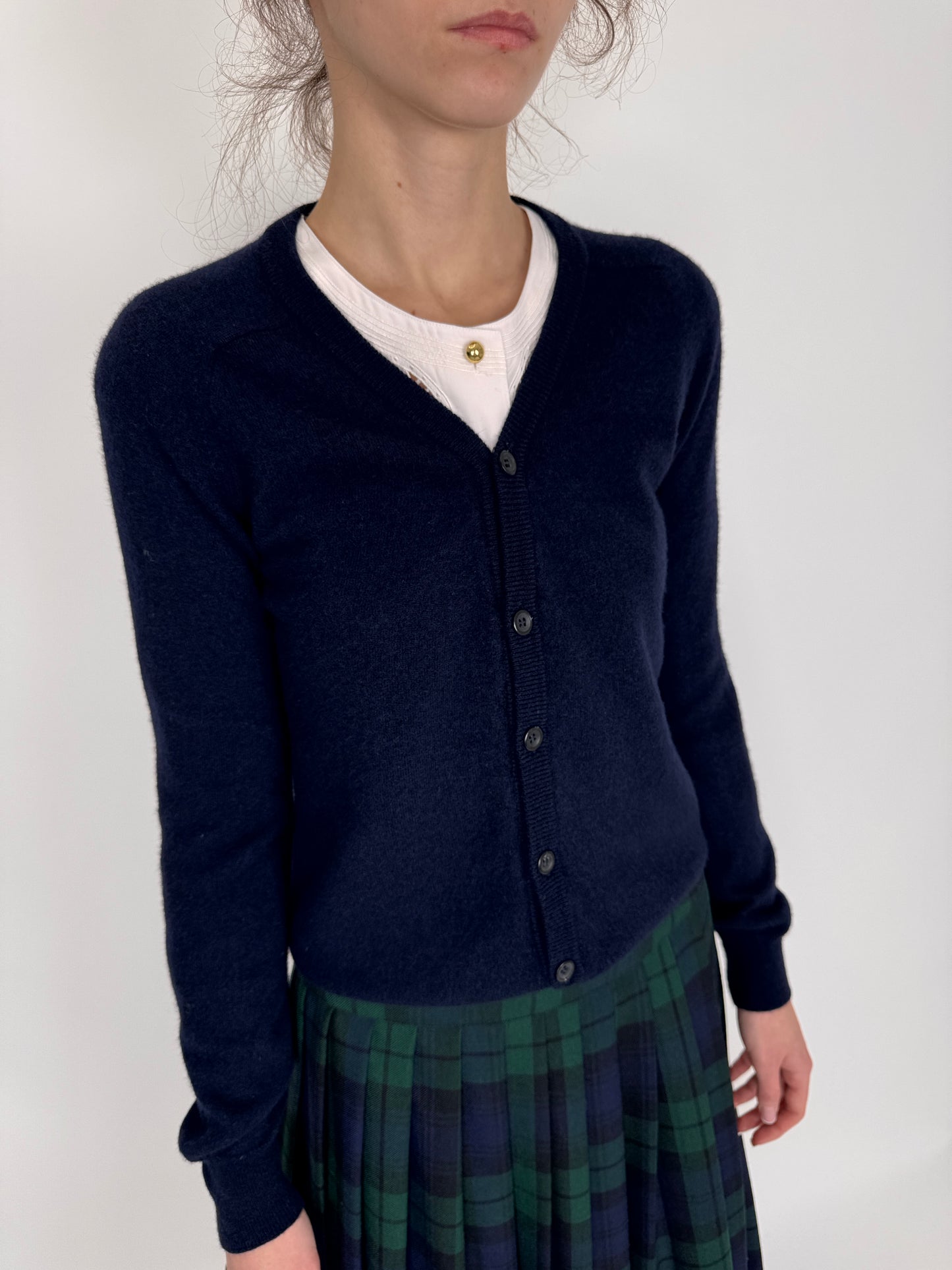 Cardigan Navy tall din lana merino și cașmir