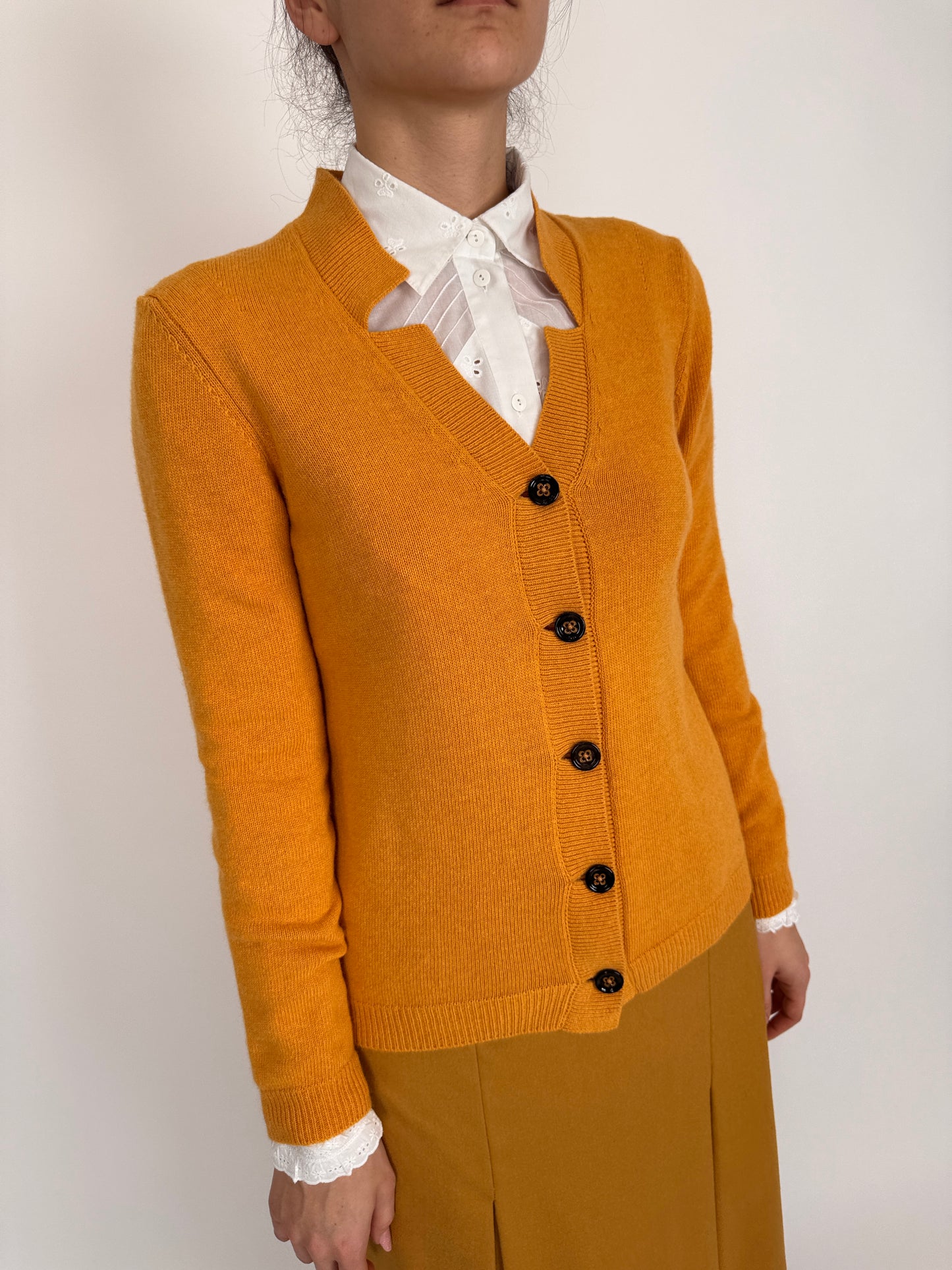 Cardigan italian amber yellow din lana extrafina cu cașmir