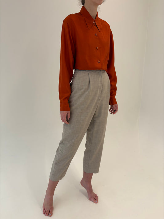 Pantaloni light nude cu talie ultra înaltă elastică din lana extrafina