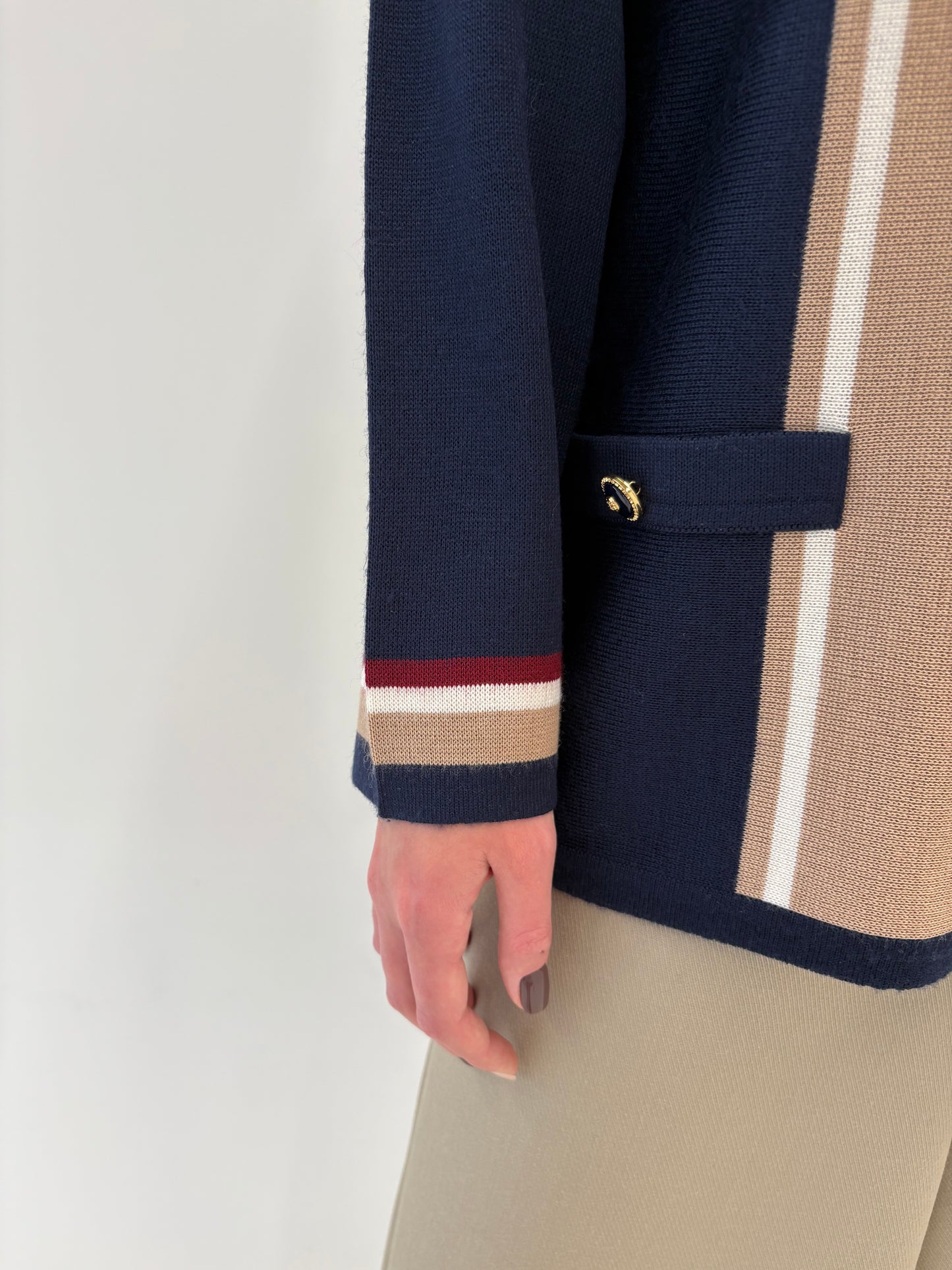 Cardigan excepțional italian din lână merino extrafina de gramaj mare colorblock