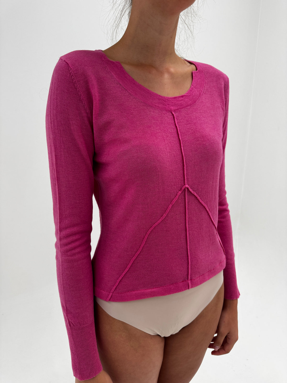 Pulover italian Barbie pink din lana merino extrafina