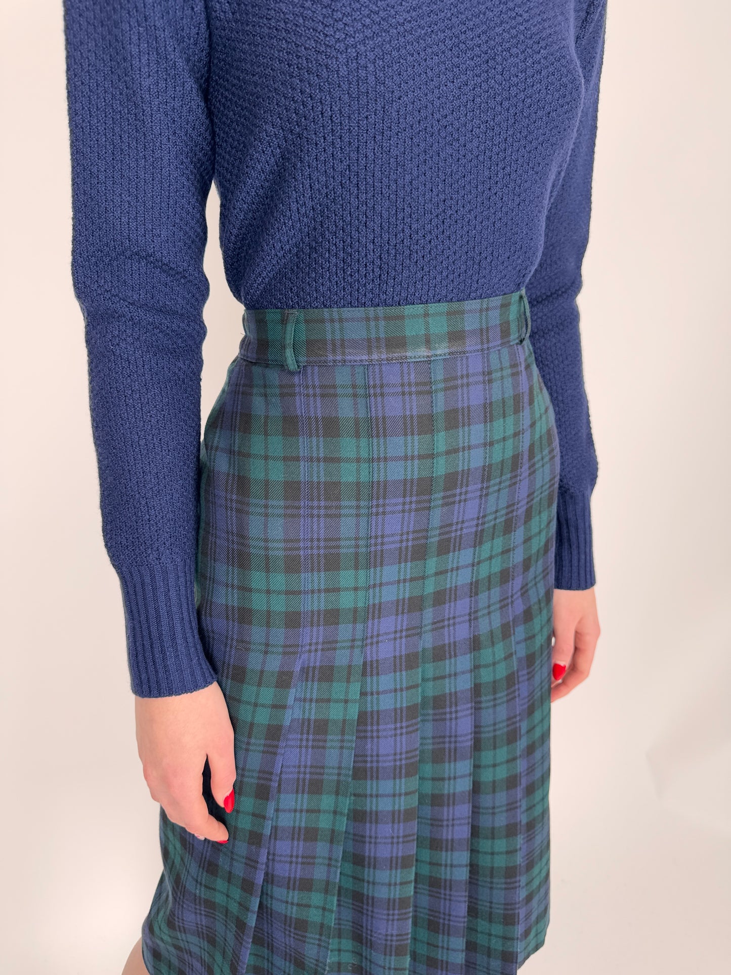 Fustă plisata din Tartan de lana extrafina cu talie înaltă elastic