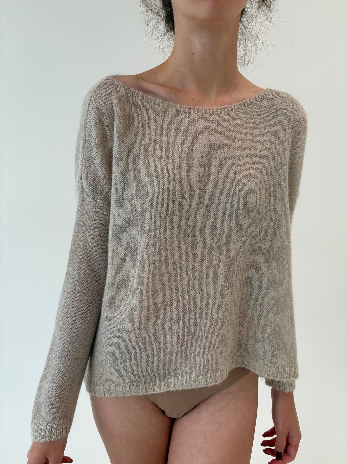 Puloveras în croi lejer off white din baby mohair