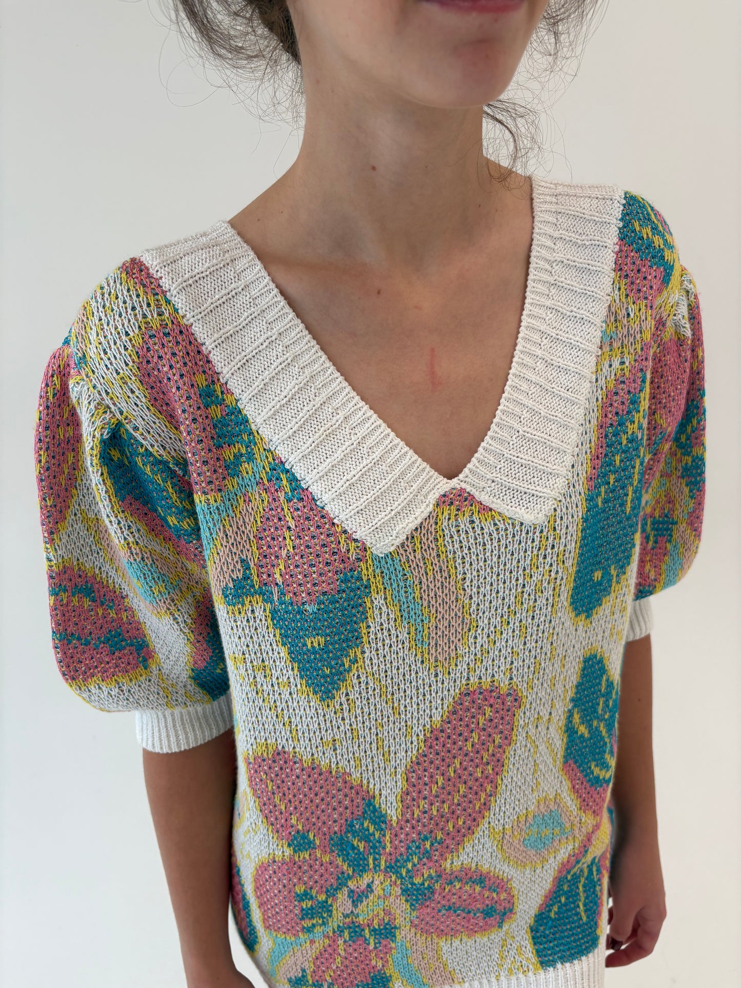 Top vintage excepțional din jerse dublu multiply în culori pudrate