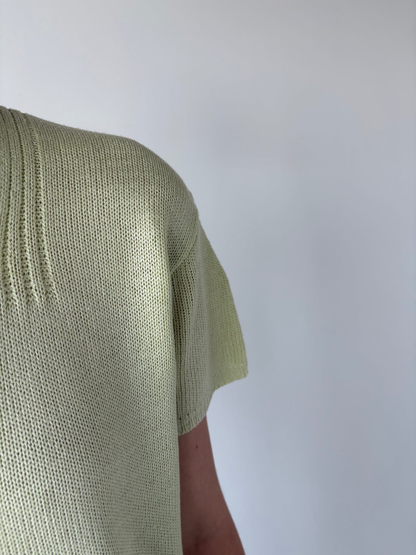 Top vintage premium verde pastel din jerse dantelat de vară