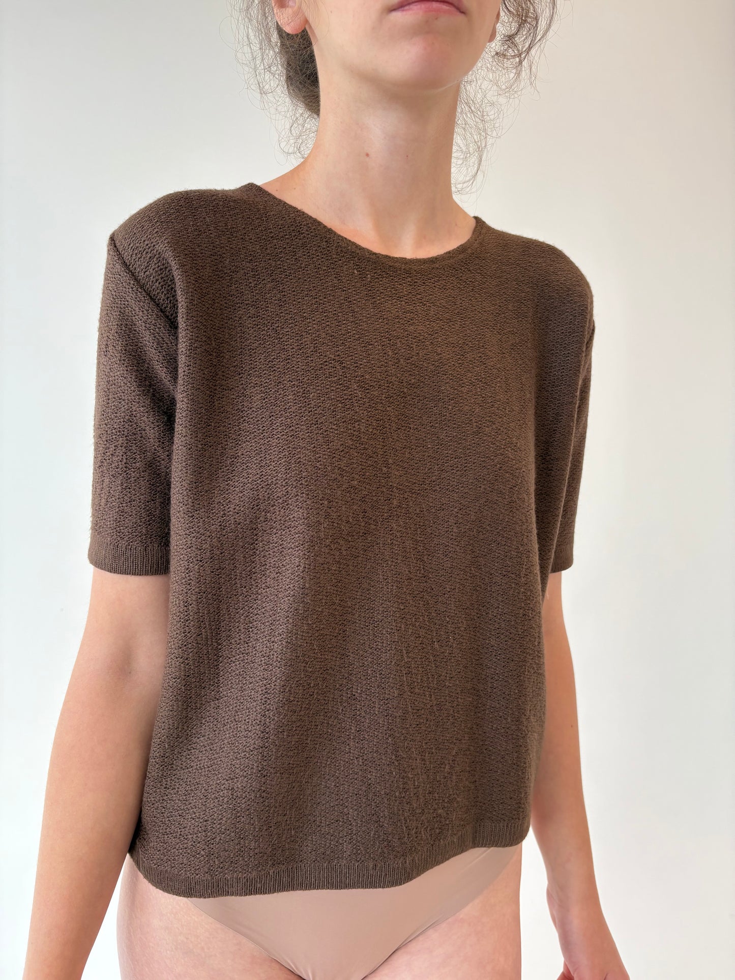 Top vintage chocolate brown din jerse din mix de lana extrafina