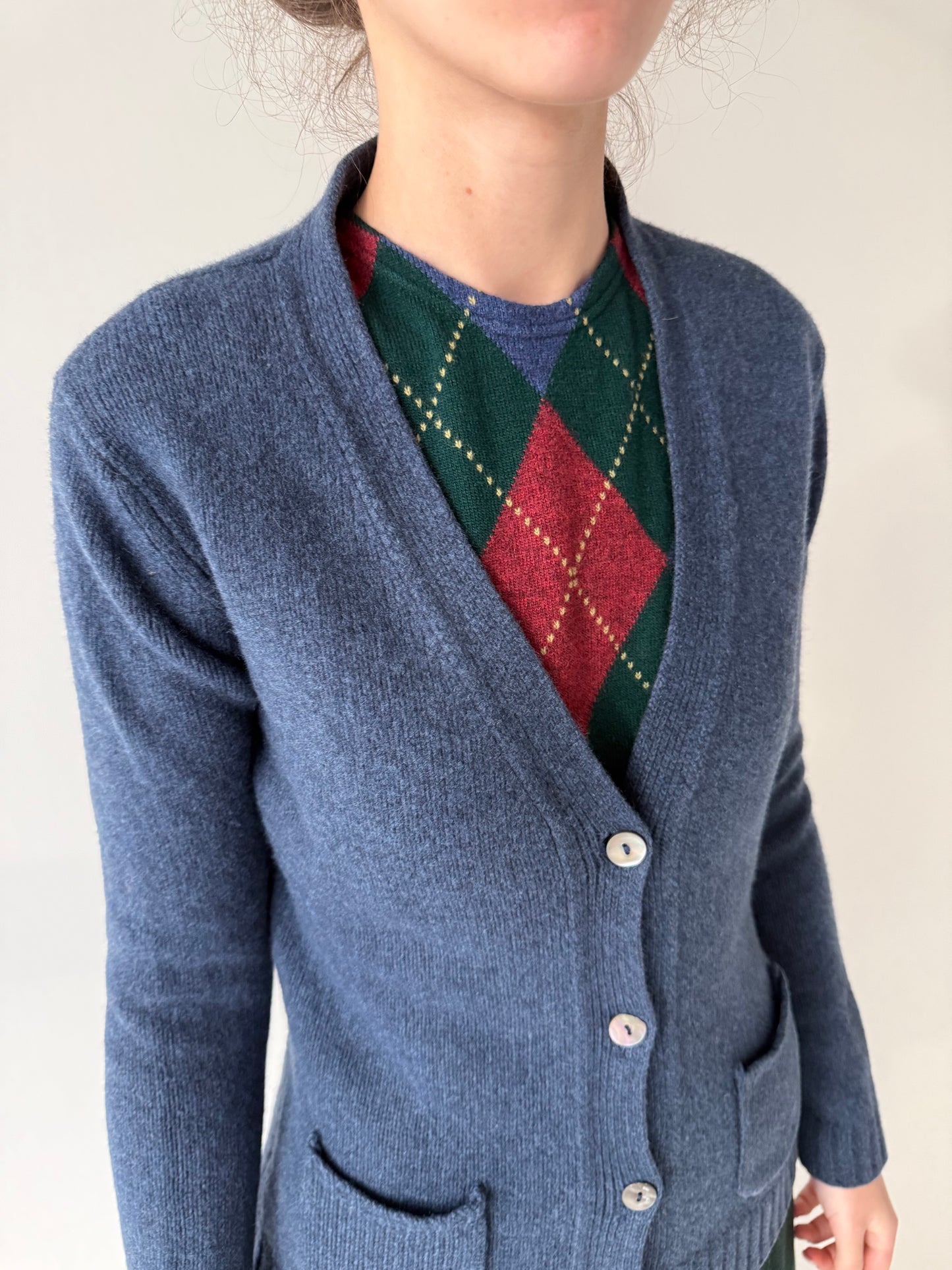 Cardigan italian jeans blue gros din cașmir și lana merino extrafina