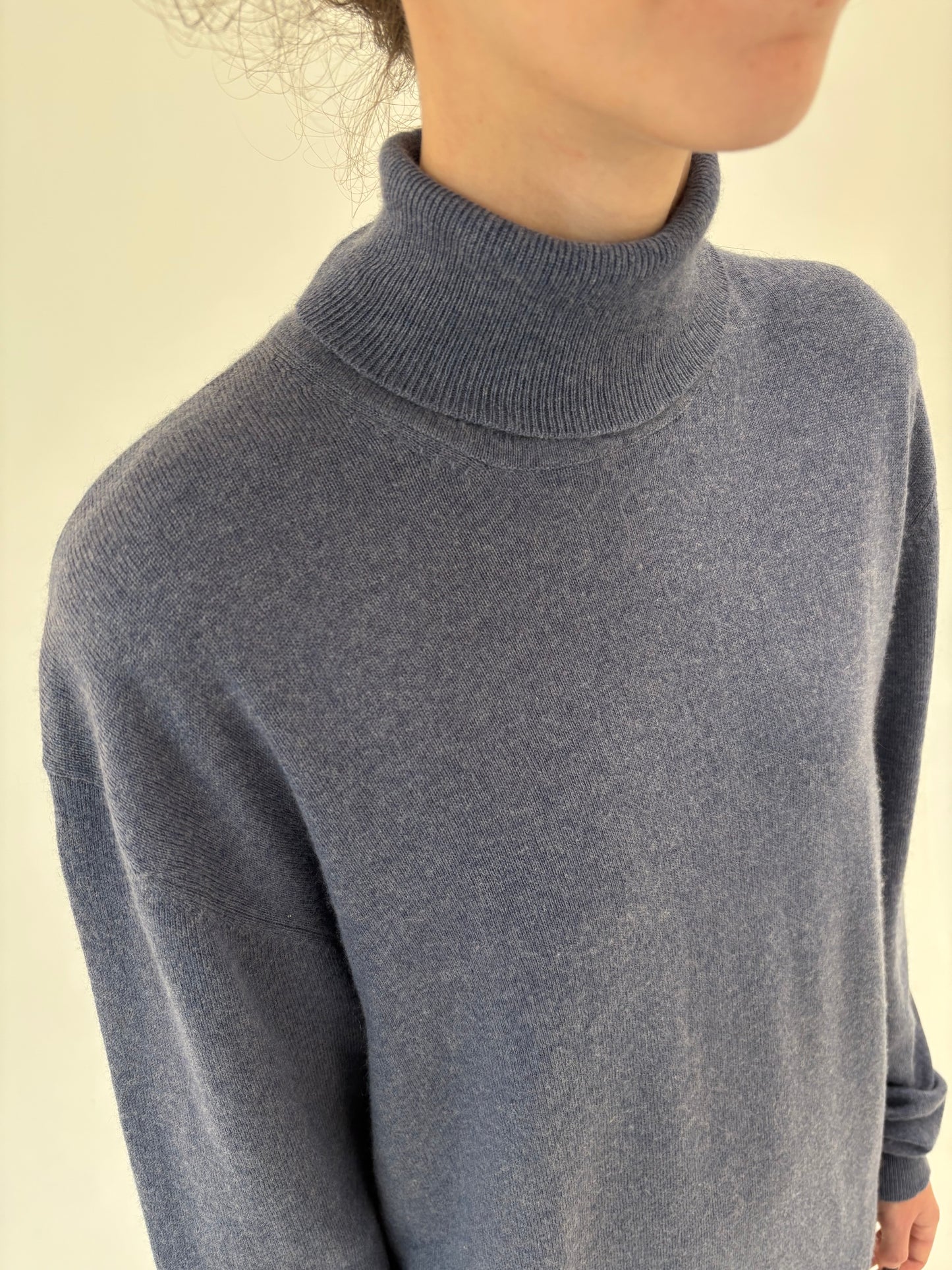 Maleta tall jeans blue din cașmir și mătase naturală