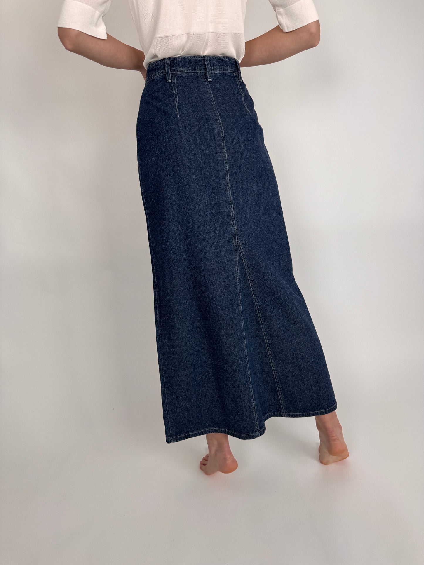 Fustă maxi din jeans dark wash cu talie înaltă marcată