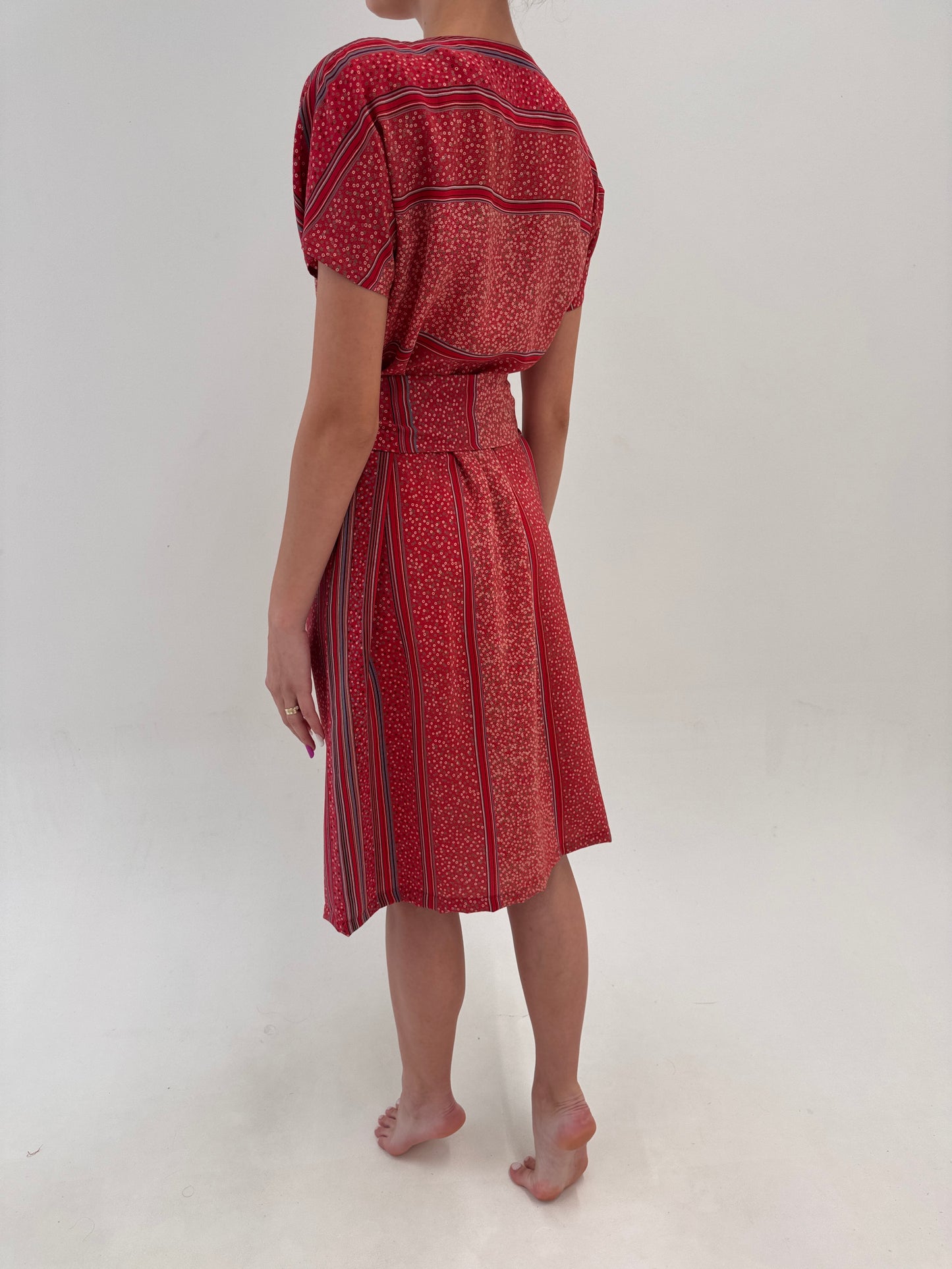 Rochie vintage italiană din mătase naturală cu talie ultra înaltă reglabilă