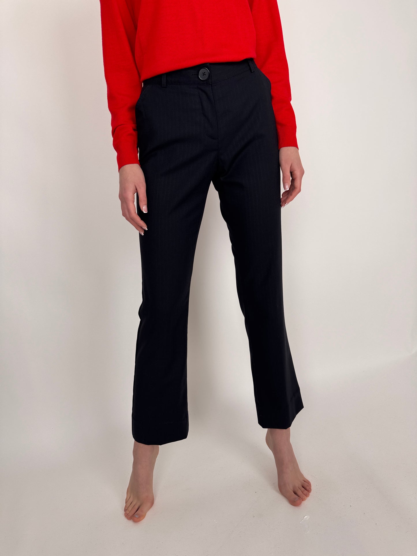 Pantaloni navy blue din stofă de lana extrafina de primăvară