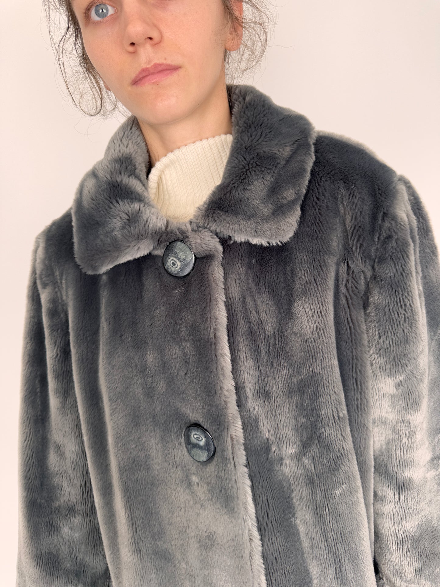 Teddy coat premium steel gray persoane petite