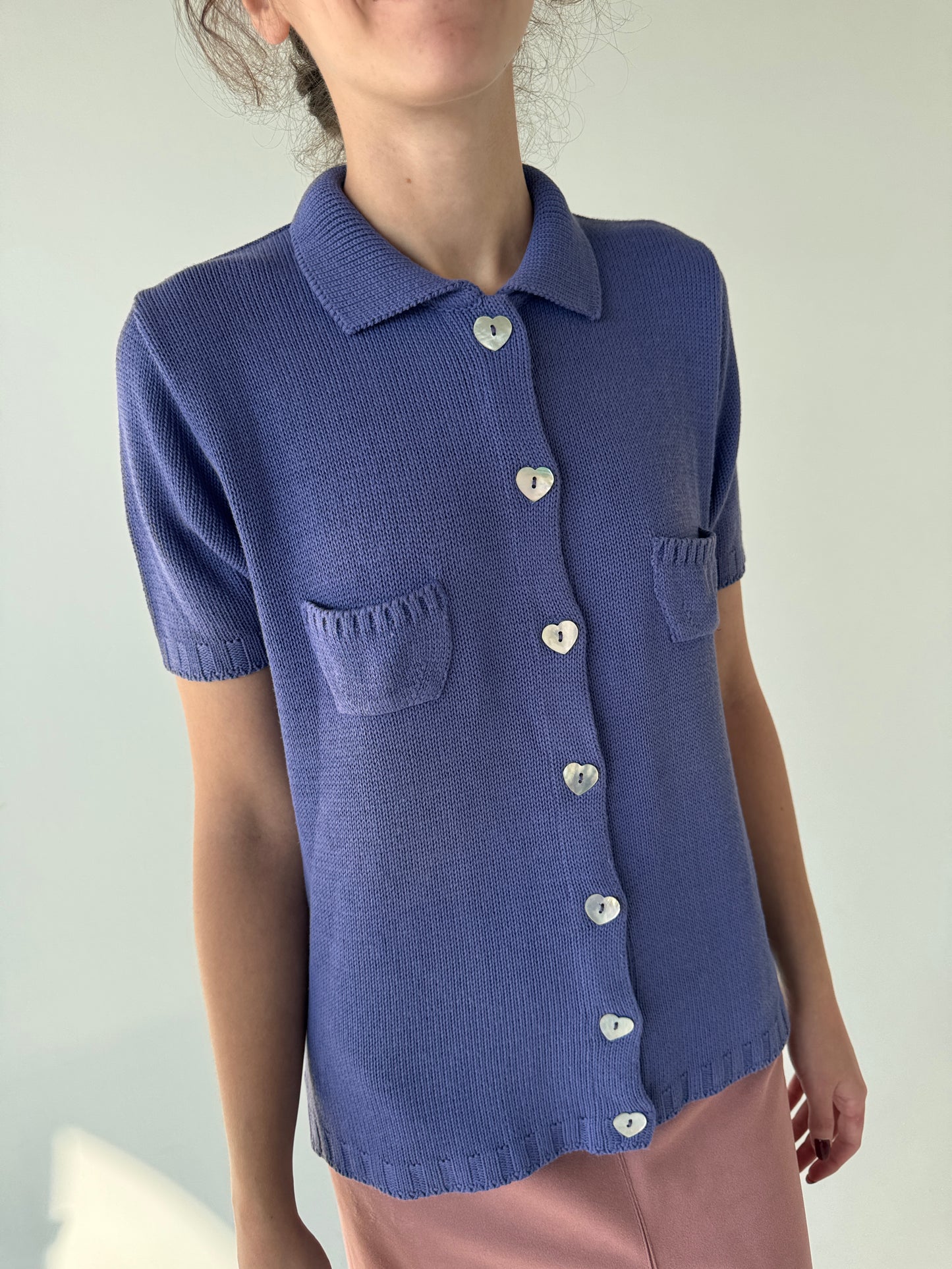 Top italian polo lavandă din vascoza cu mătase naturală