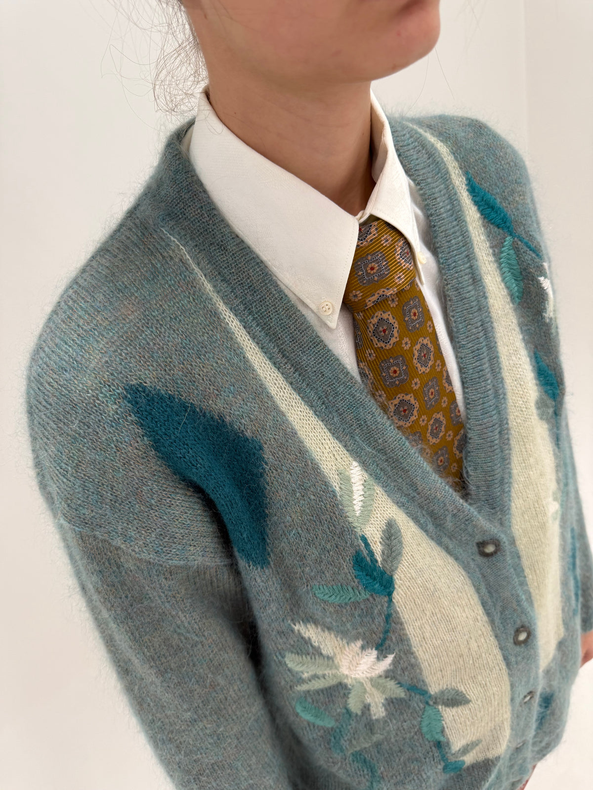 Cardigan vintage italian excepțional gros din mohair și lana în croi lejer