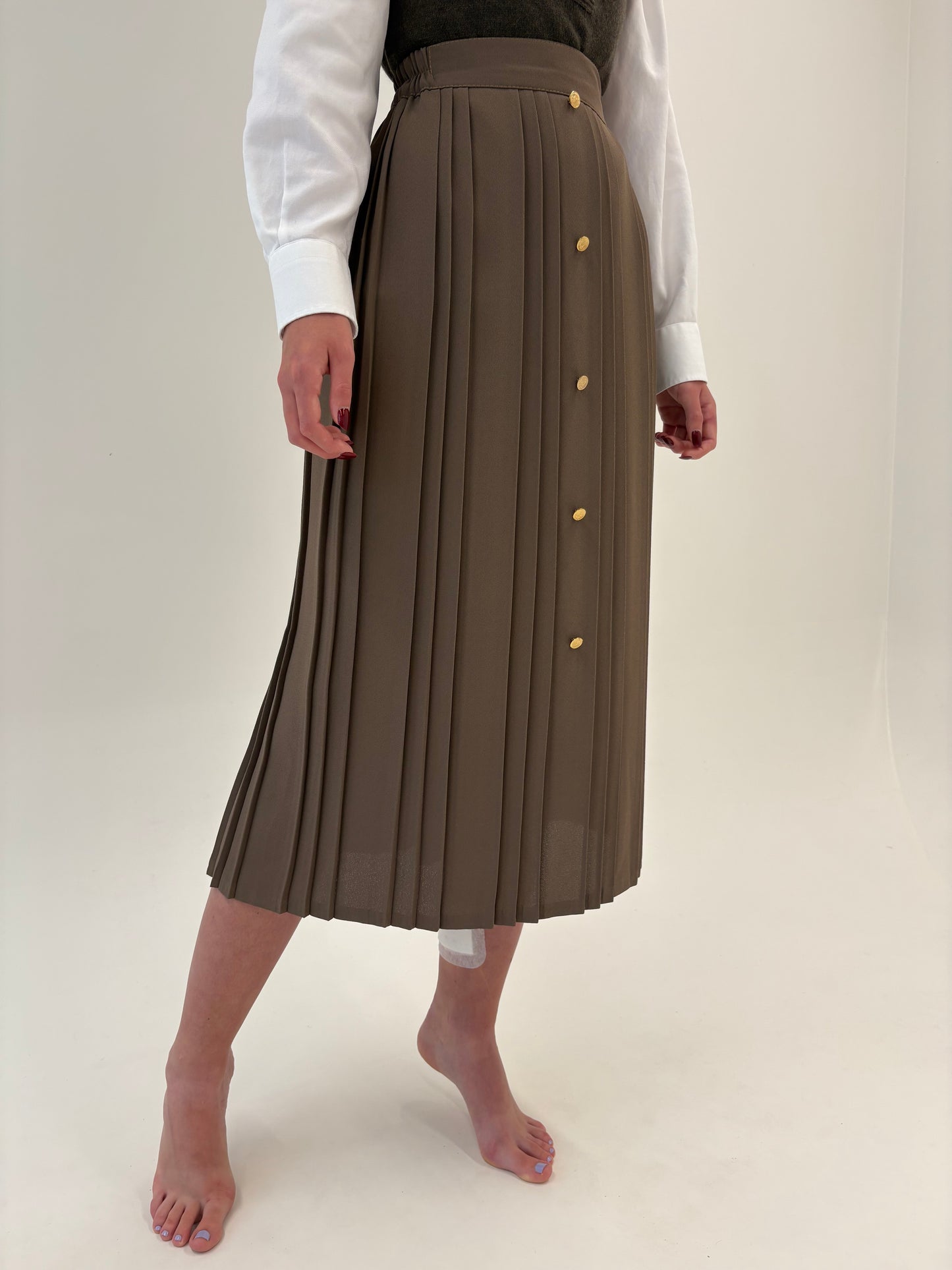 Fustă vintage plisată midi spre maxi cu talie ultra înaltă elastică