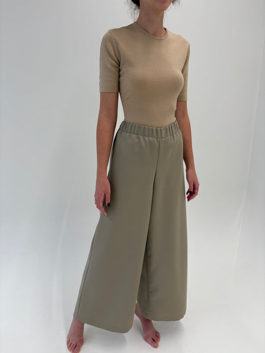 Pantaloni luxury palazzo grej italienești din gabardină de lana extrafina