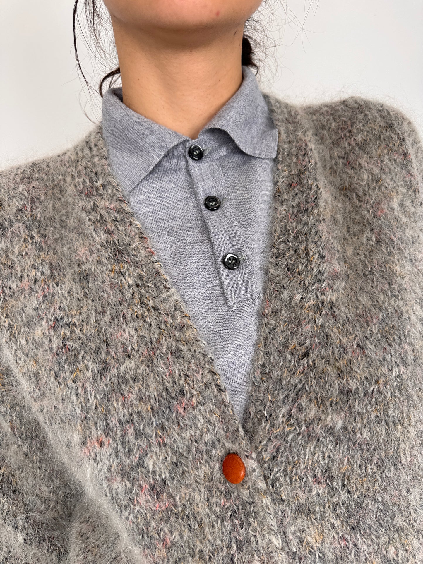Cardigan vintage excepțional din mohair cu nasturi din piele naturală