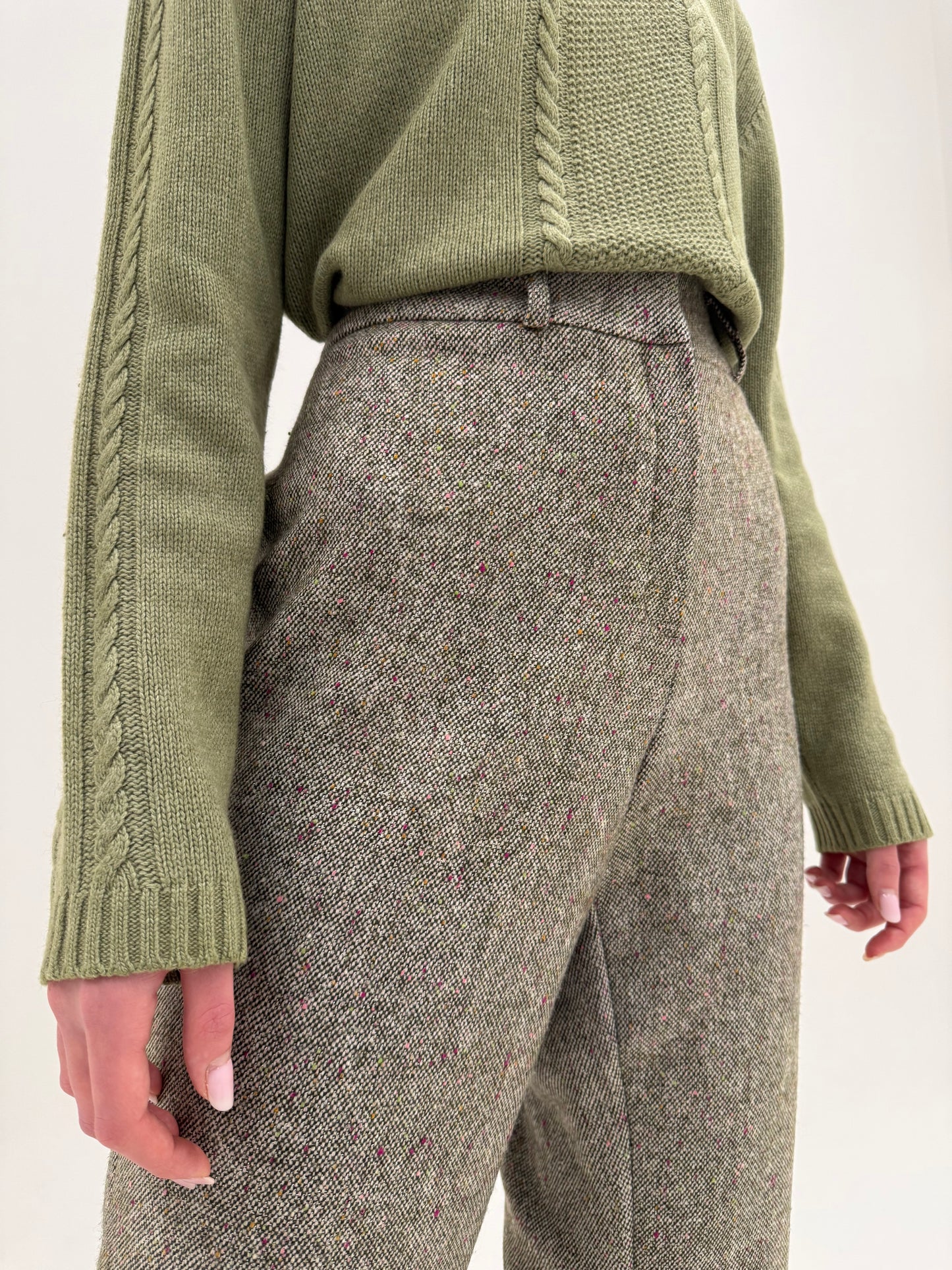 Pantaloni din tweed moale Donegal extrafin cu inserții curcubeu