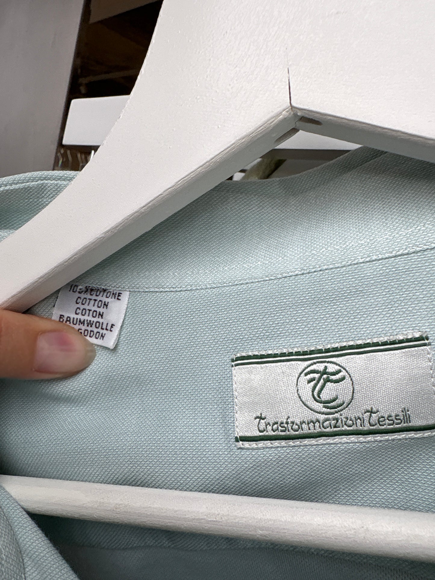 Cămașa italiană tall din poplin gros texturat de bumbac mint green