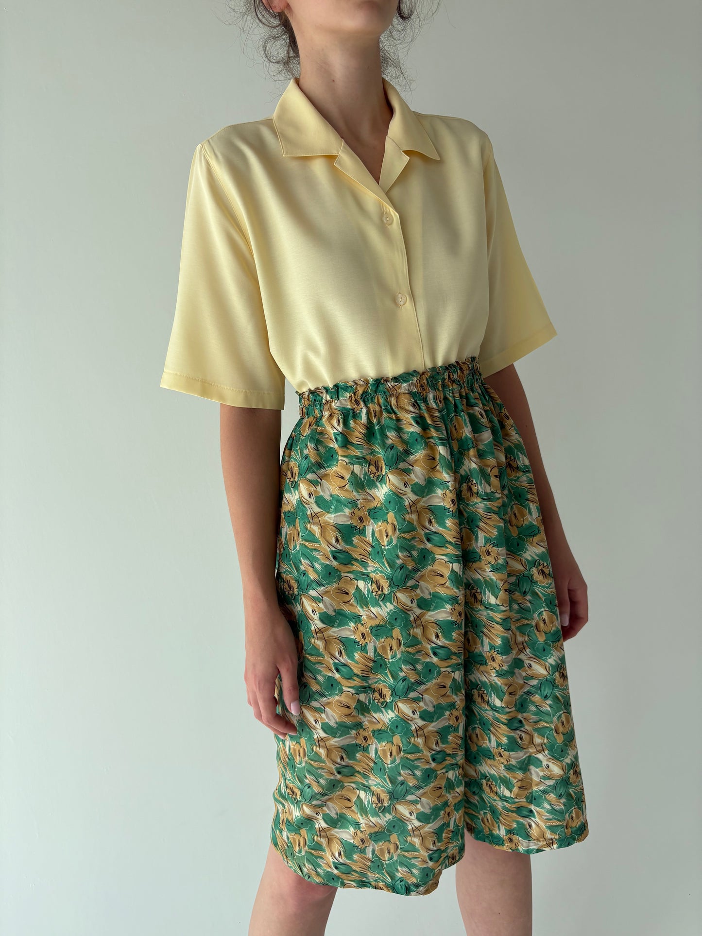 Culottes din mătase naturală cu talie înaltă elastică