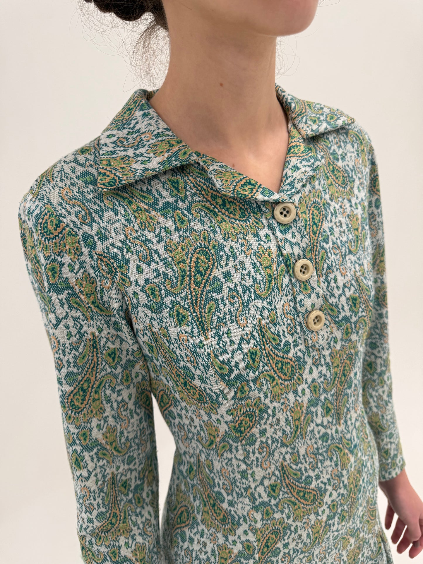 Robe chemise vintage din tricot cu print paisley în nuanțe superbe de verde
