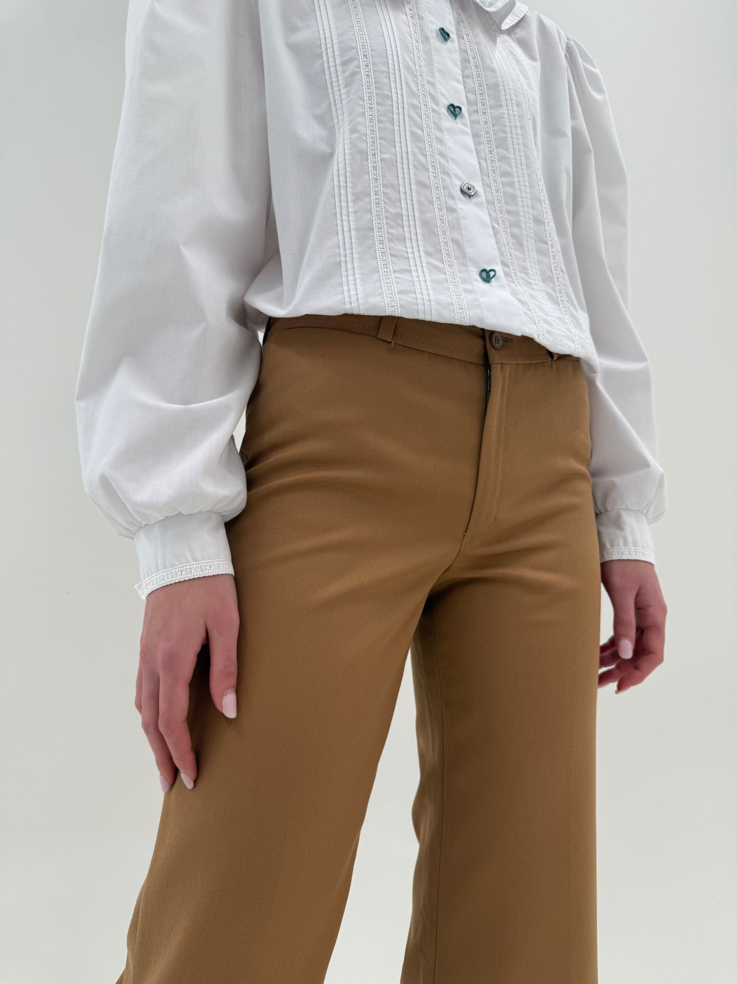 Pantaloni camel palazzo din worsted extrafine wool