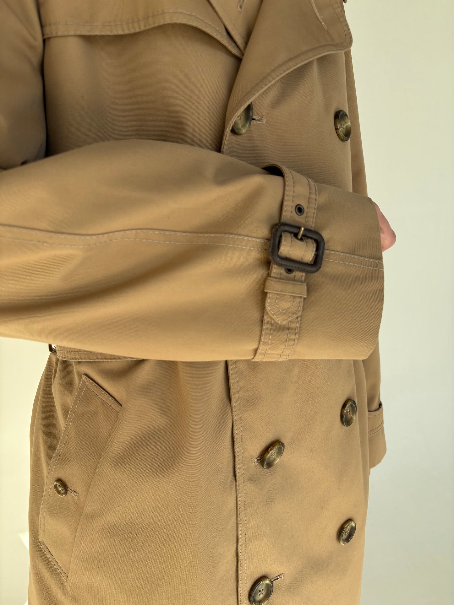 Trench vintage camel din garbardina groasă cu lana impermeabilă tall