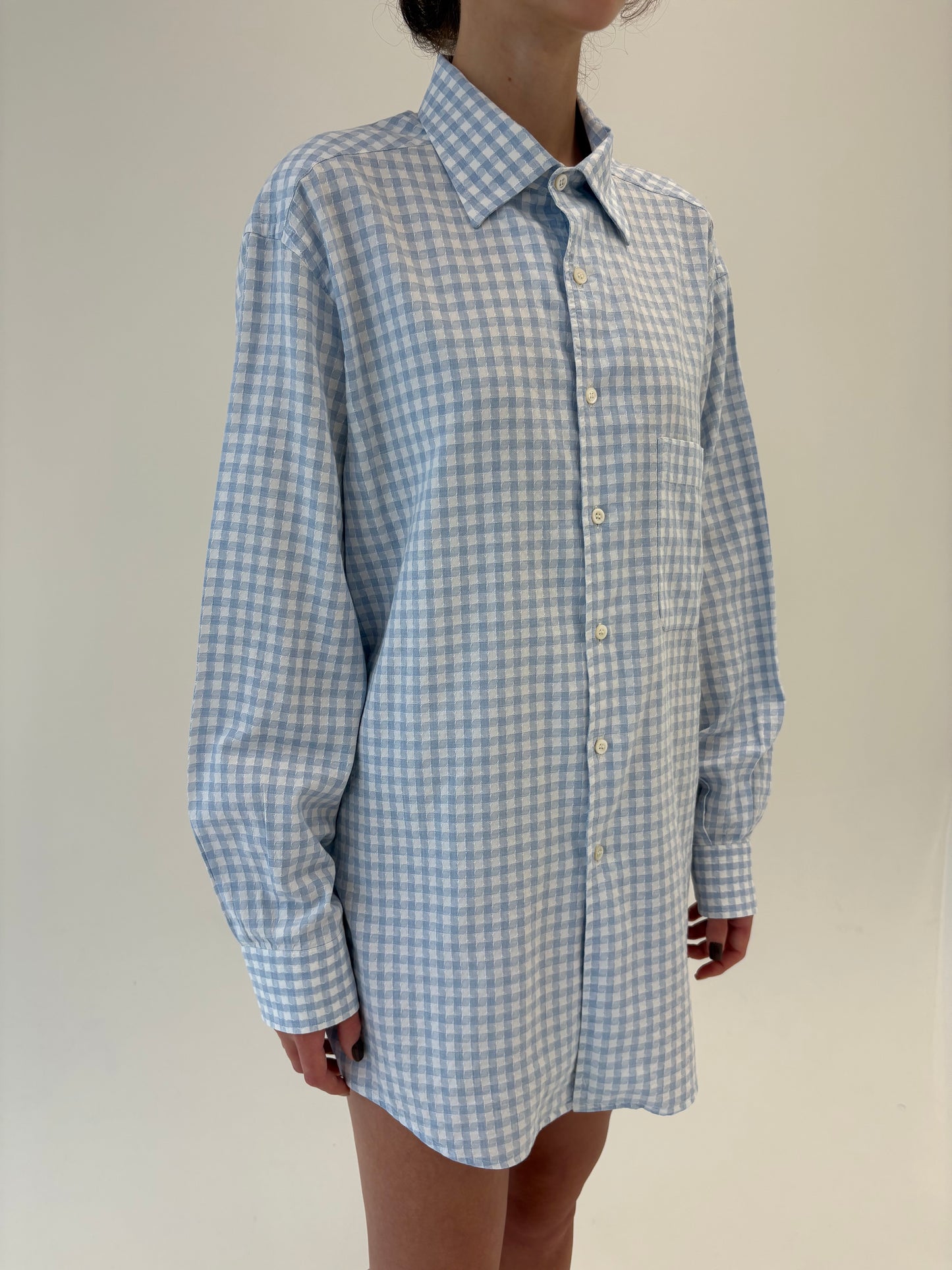 Cămașa Zegna ultra luxury din poplin tip jacquard în carouri baby blue