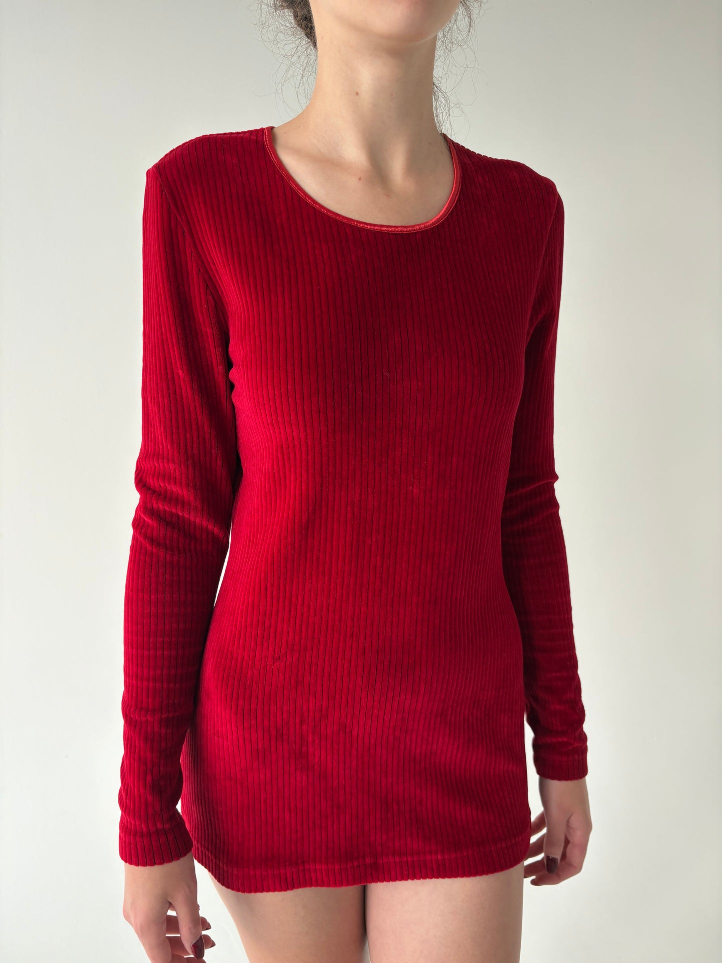 Set vintage de brand luxury Mondi by Escada din corduroy modelator cherry red