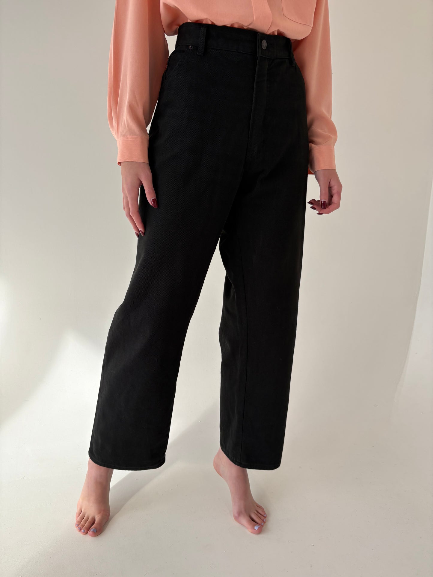 Jeans vintage plus size din bumbac gros cu talie înaltă