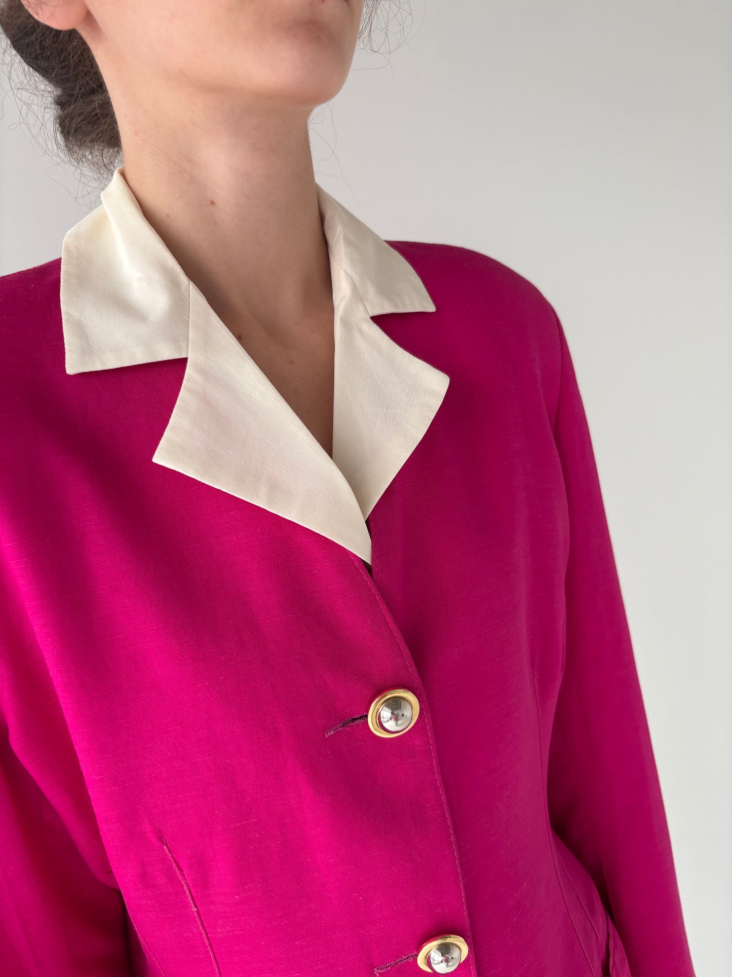 Sacou vintage fucsia cambrat din pânză de in