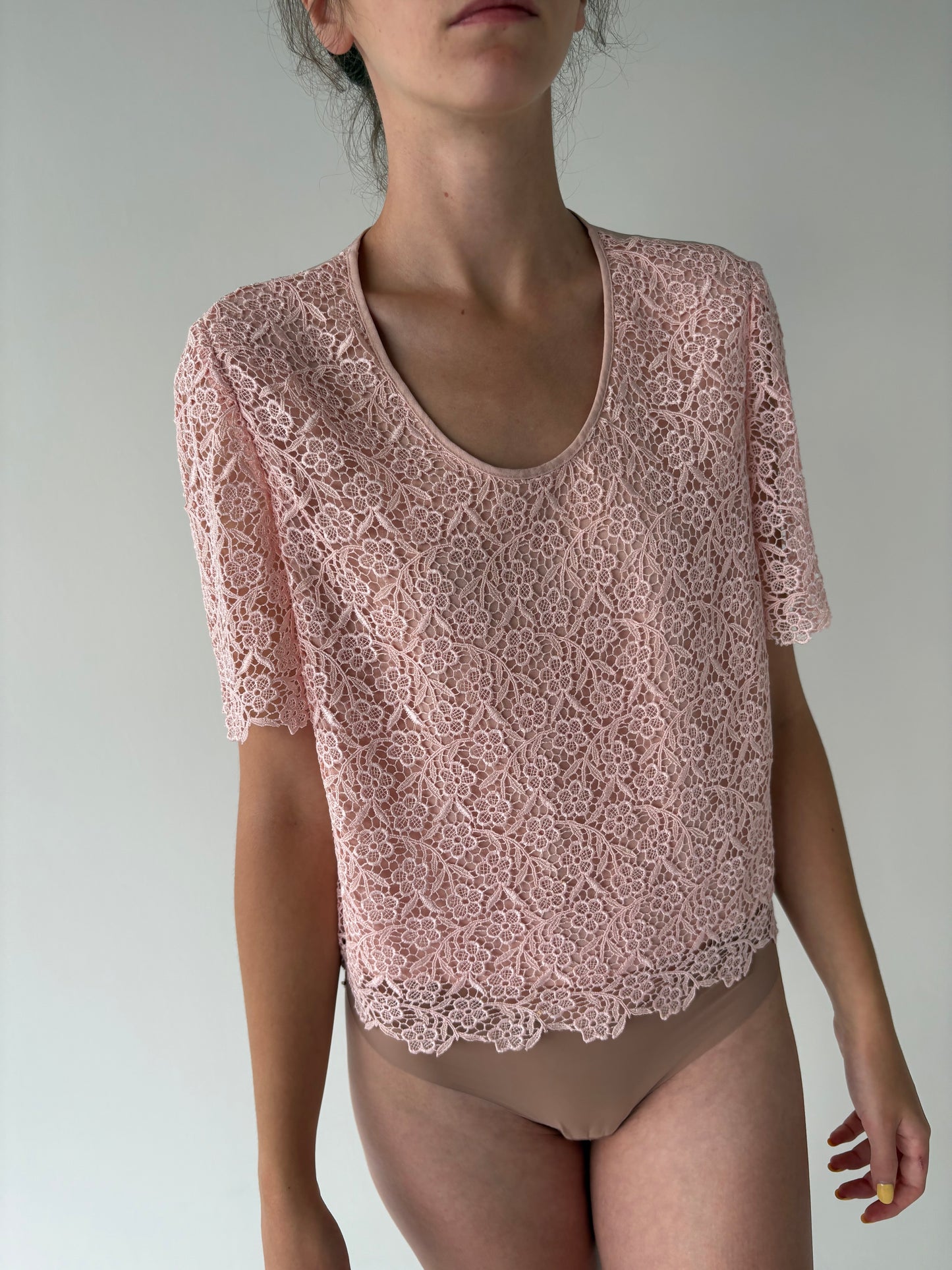 Top italian powder Pink din dantelă macrame de la zi la seară