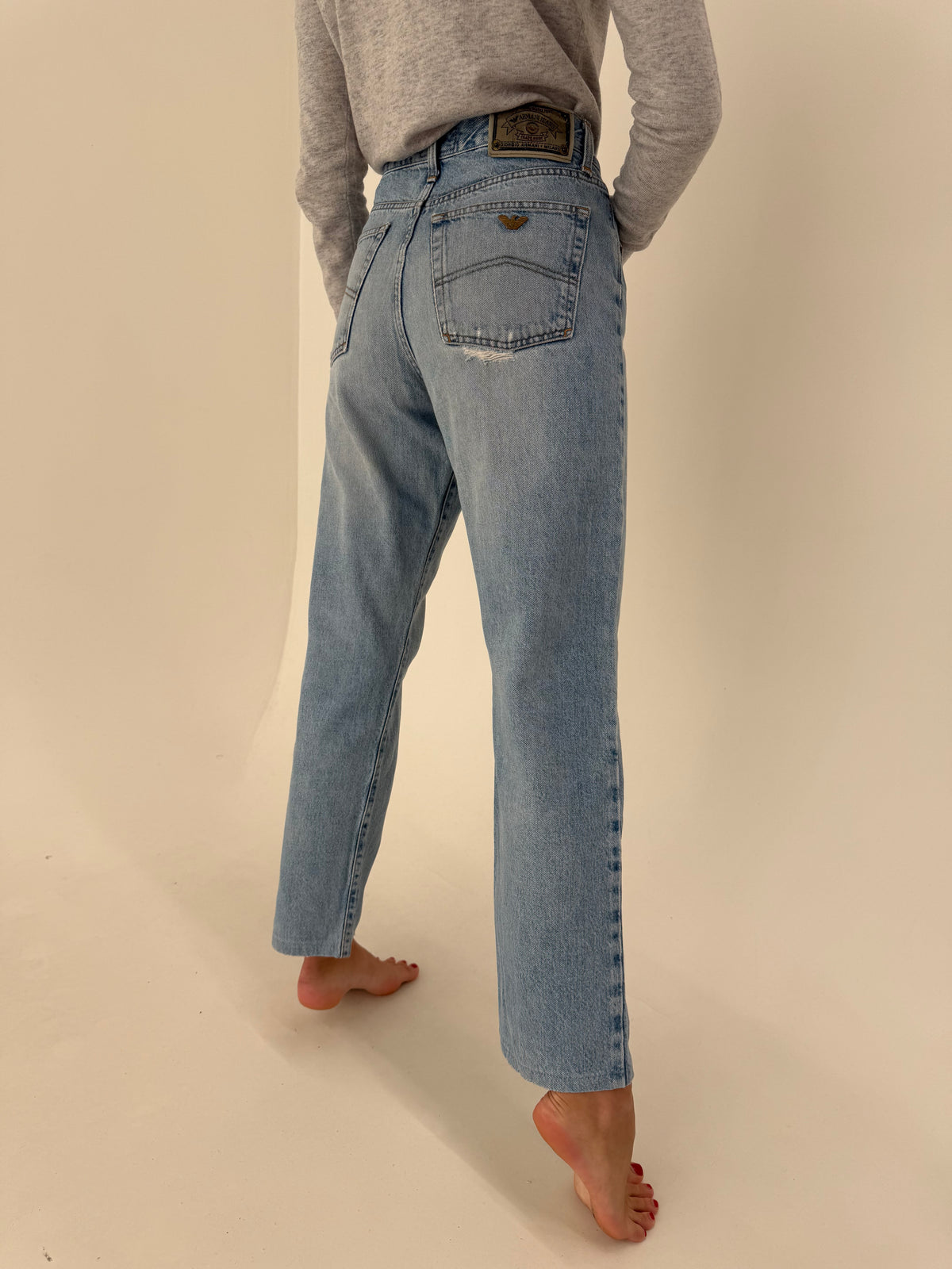 Jeans vintage Armani mom fit din bumbac gros lighter wash