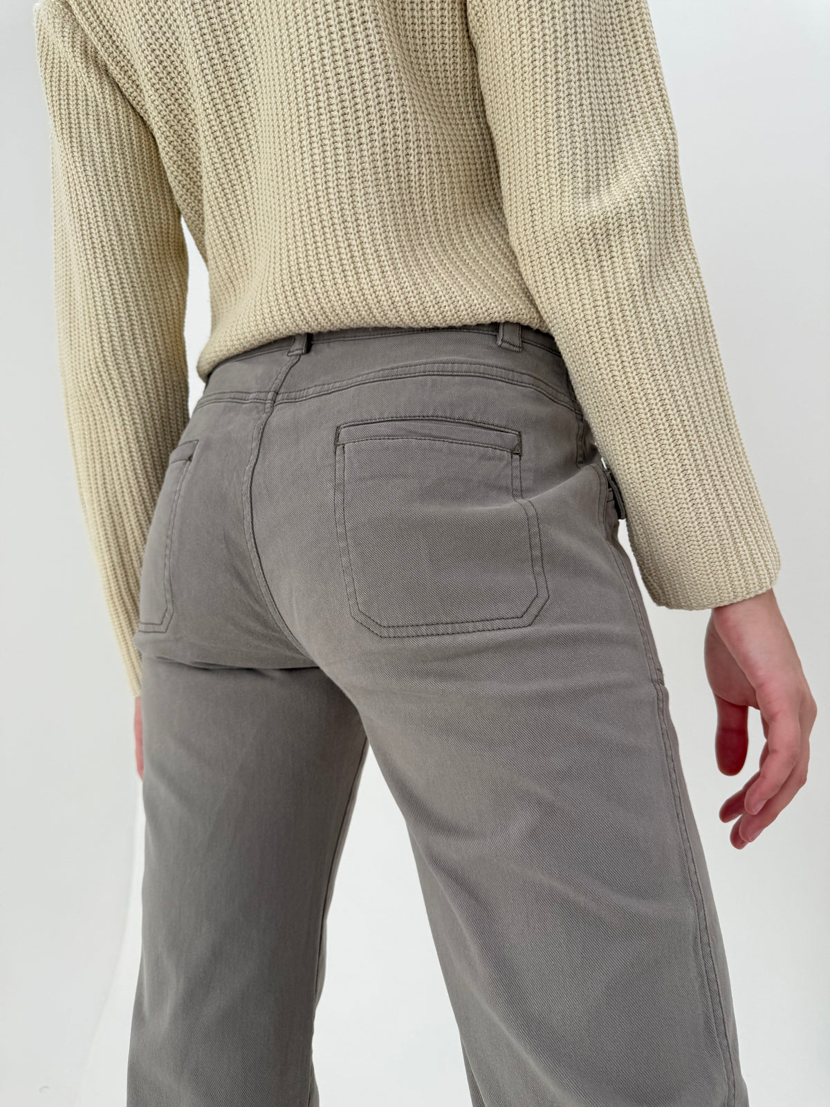 Pantaloni Max Mara bootcut light taupe din bumbac gros modelator