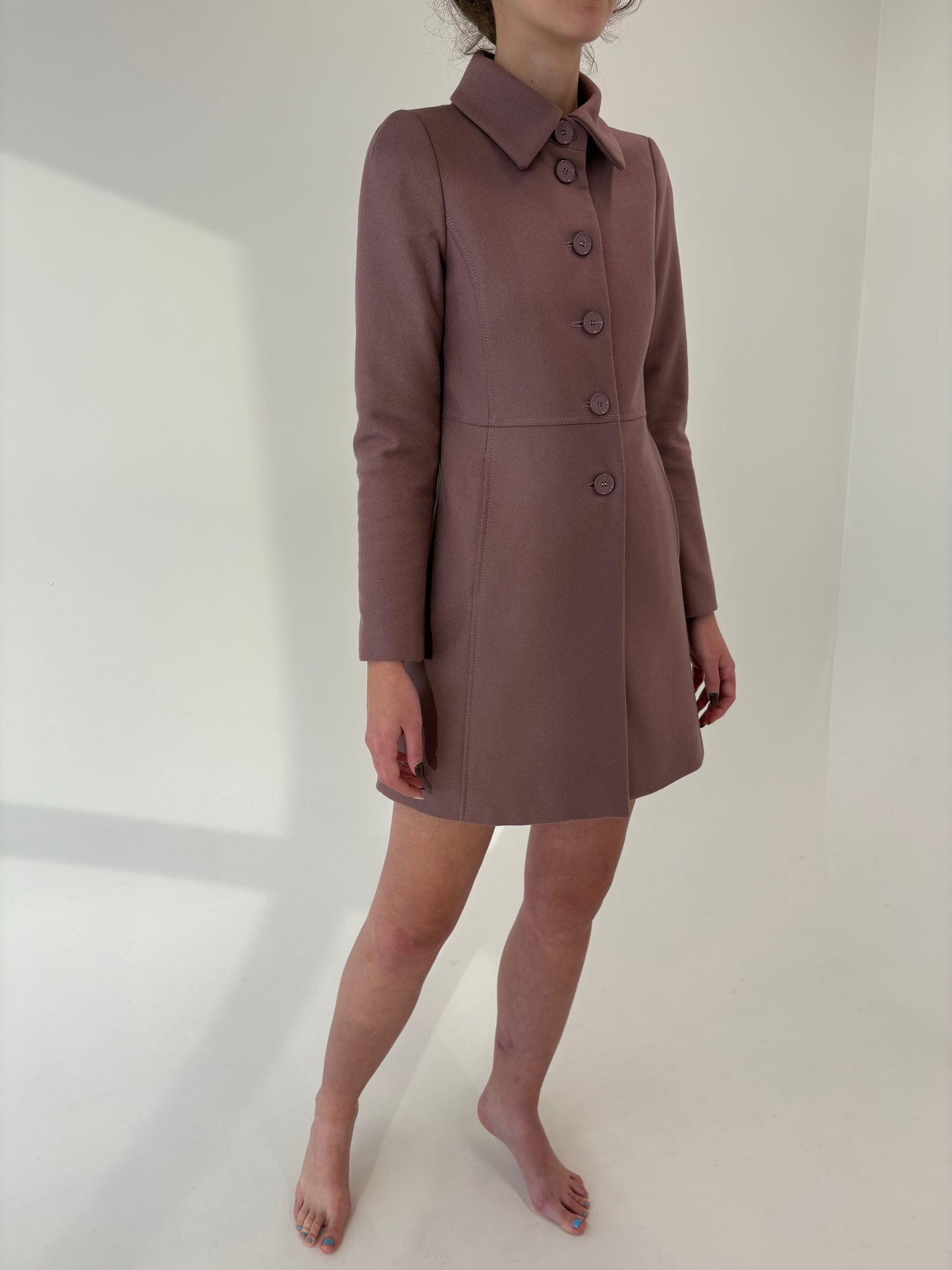 Palton Intrend by Max Mara dusty pink din lana extrafina cu talie marcată