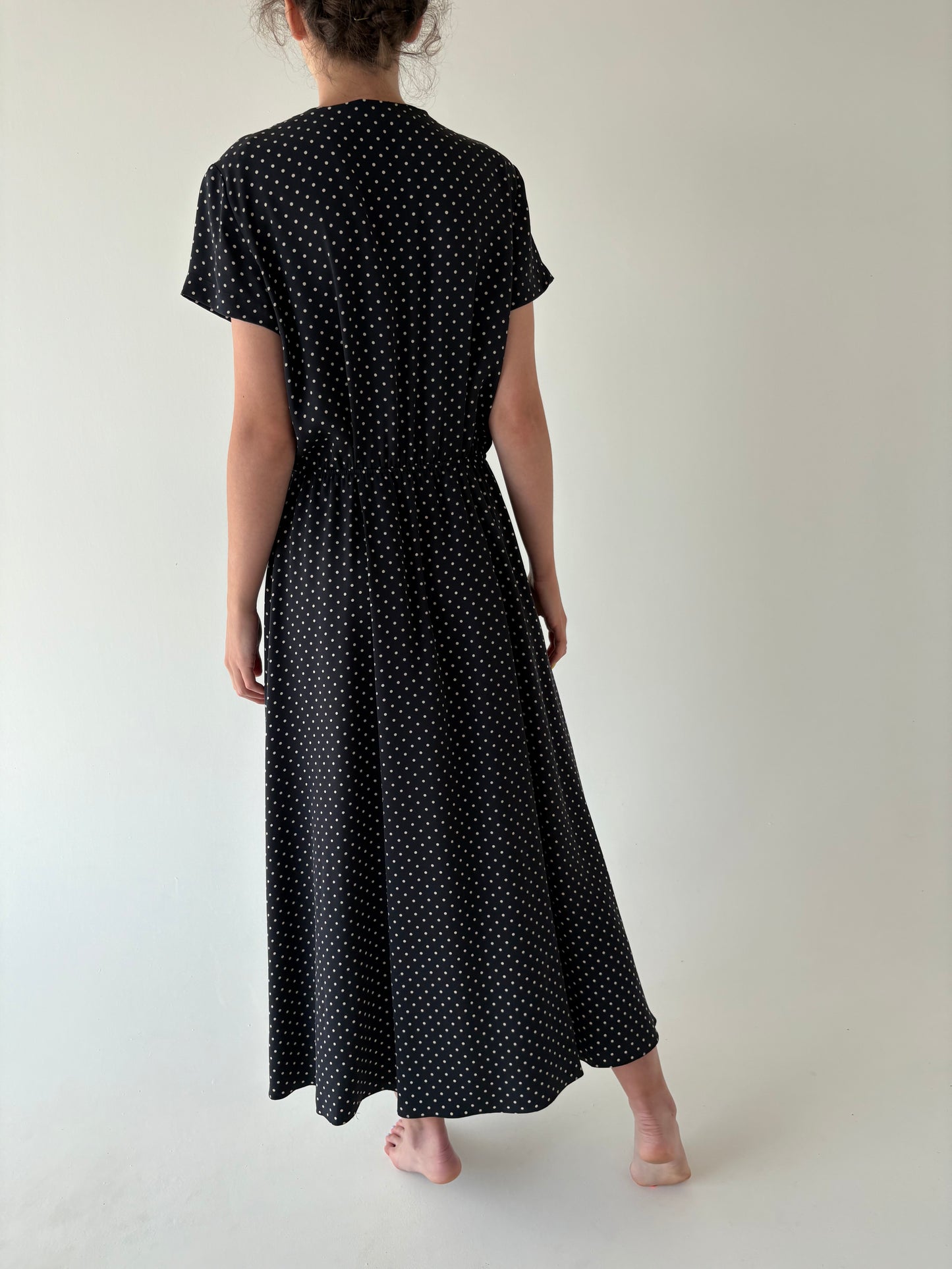 Rochie Maxi luxury Madeleine din mătase naturală cu buline de la zi la seară
