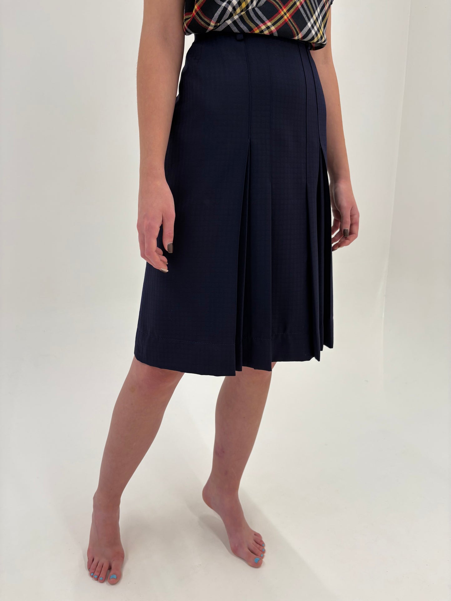 Fustă vintage plisată midi cu talie ultra înaltă marcată din lana extrafina