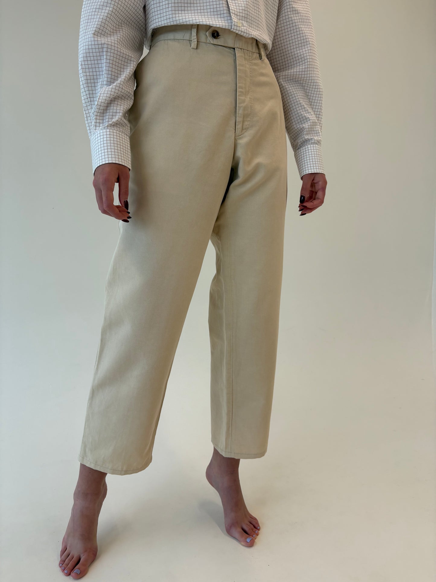 Pantaloni Loro Piana din gabardină de bumbac light nude