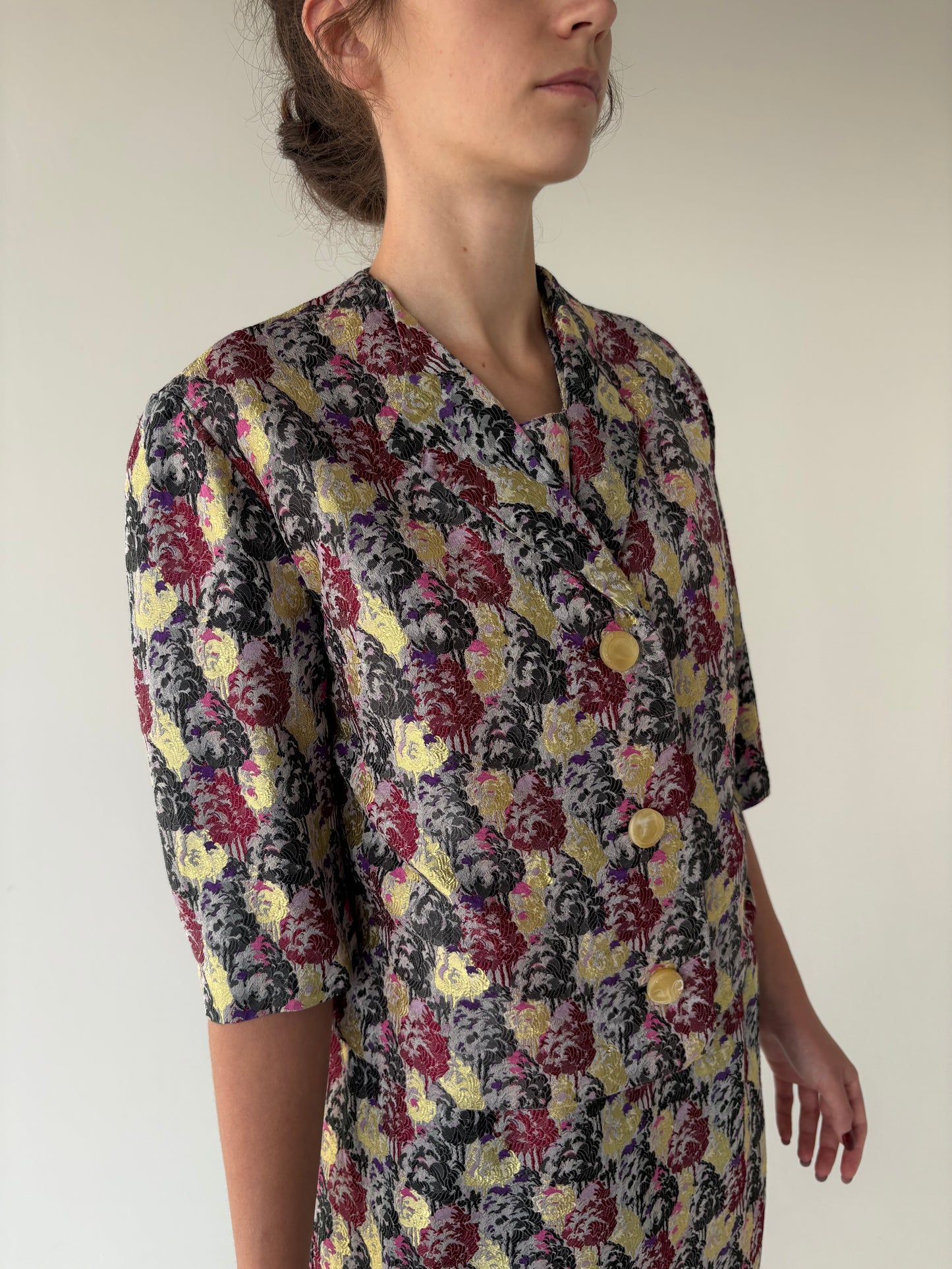 Set old vintage din anii 80 din jacquard moale de mătase naturală