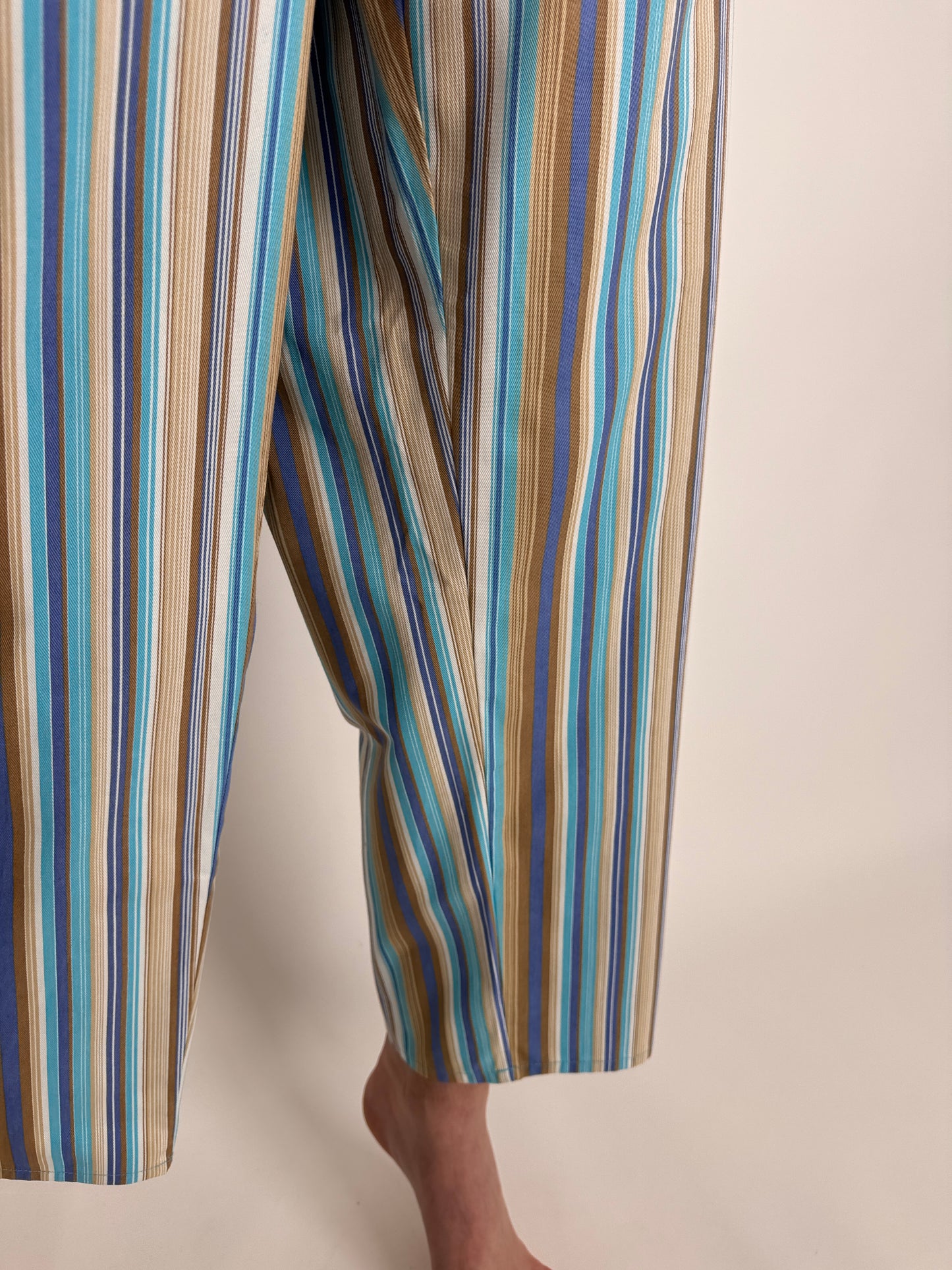 Pantaloni plus size de vară cu dungi din canvas de bumbac