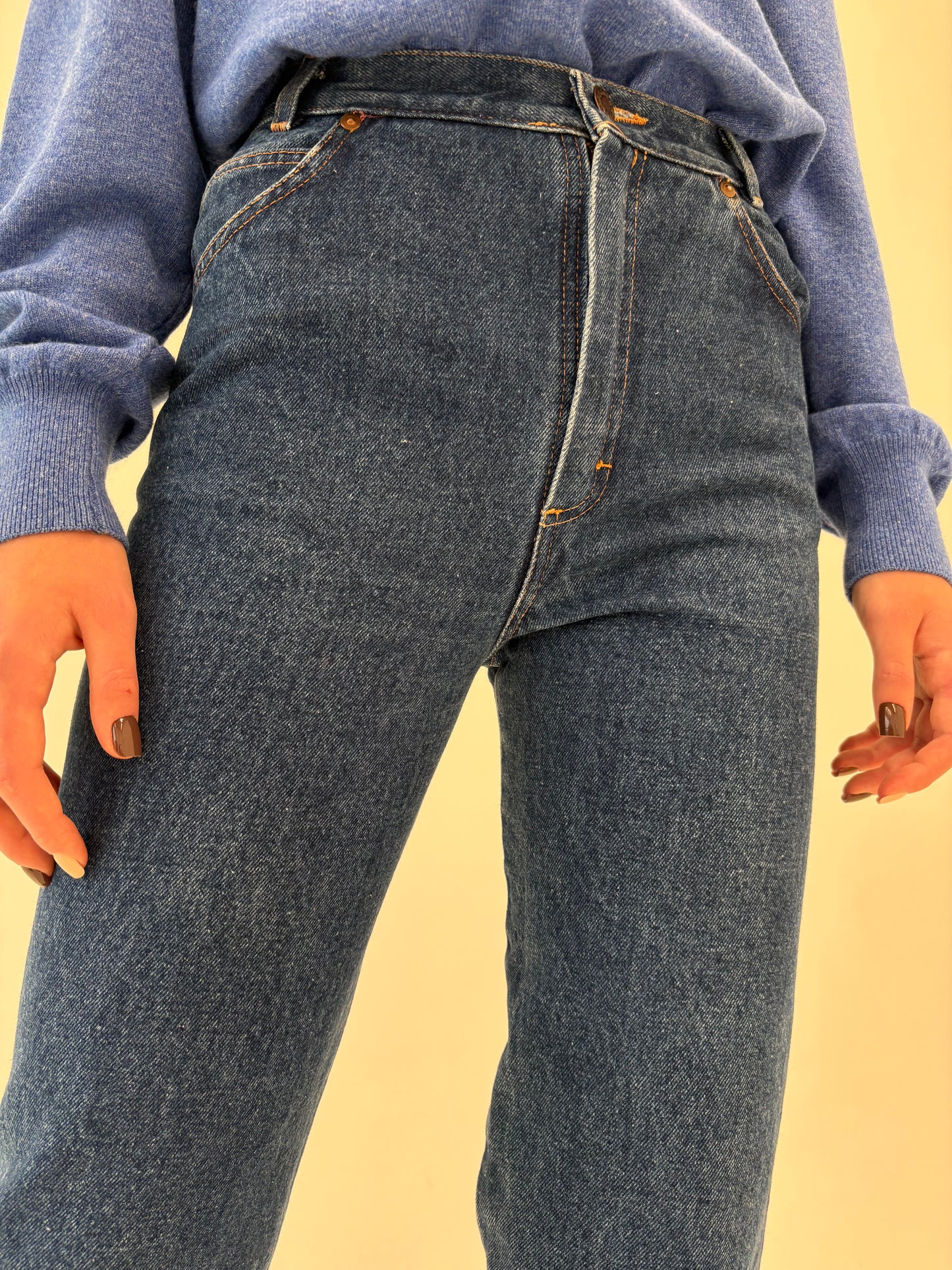 Jeans vintage premium petite classic wash cu talie ultra înaltă