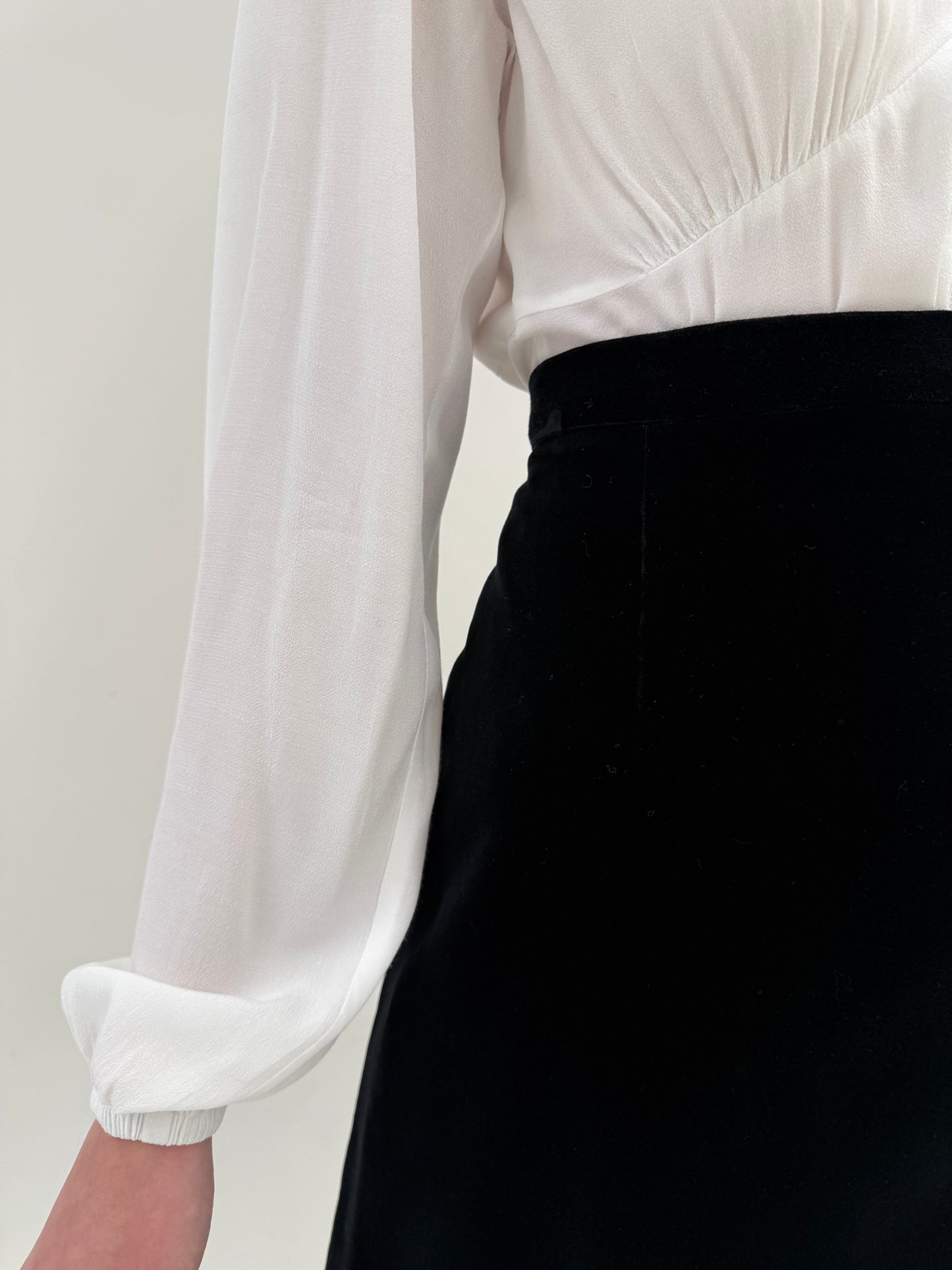 Fustă vintage maxi neagră din catifea premium cu talie ultra înaltă